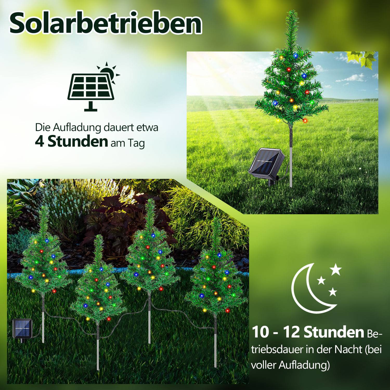 2x Solar Weihnachtsbaum Bodeneinstecklicht 1-zu-4 4W 8 Leuchtmodi