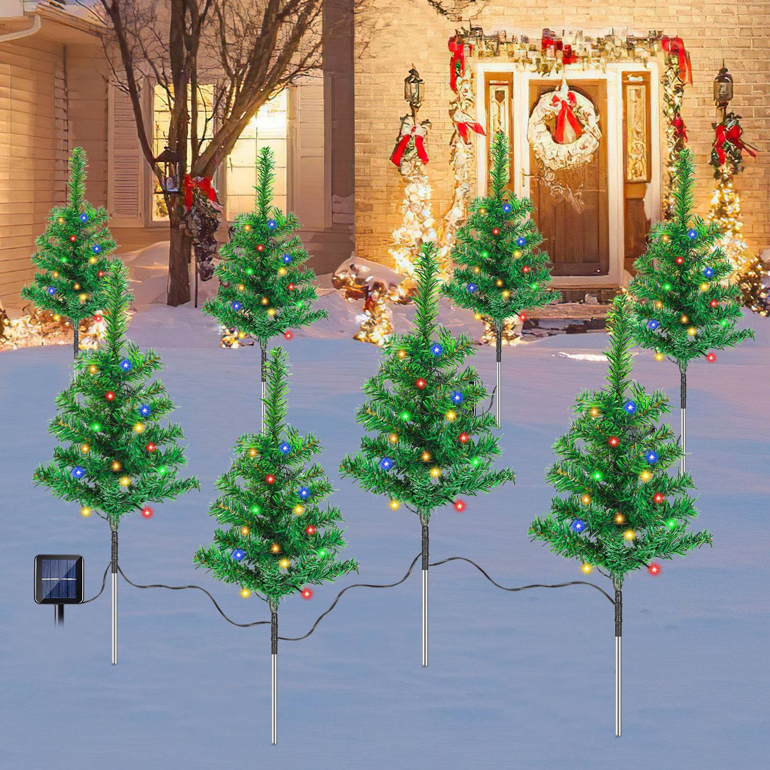 2x Solar Weihnachtsbaum Bodeneinstecklicht 1-zu-4 4W 8 Leuchtmodi