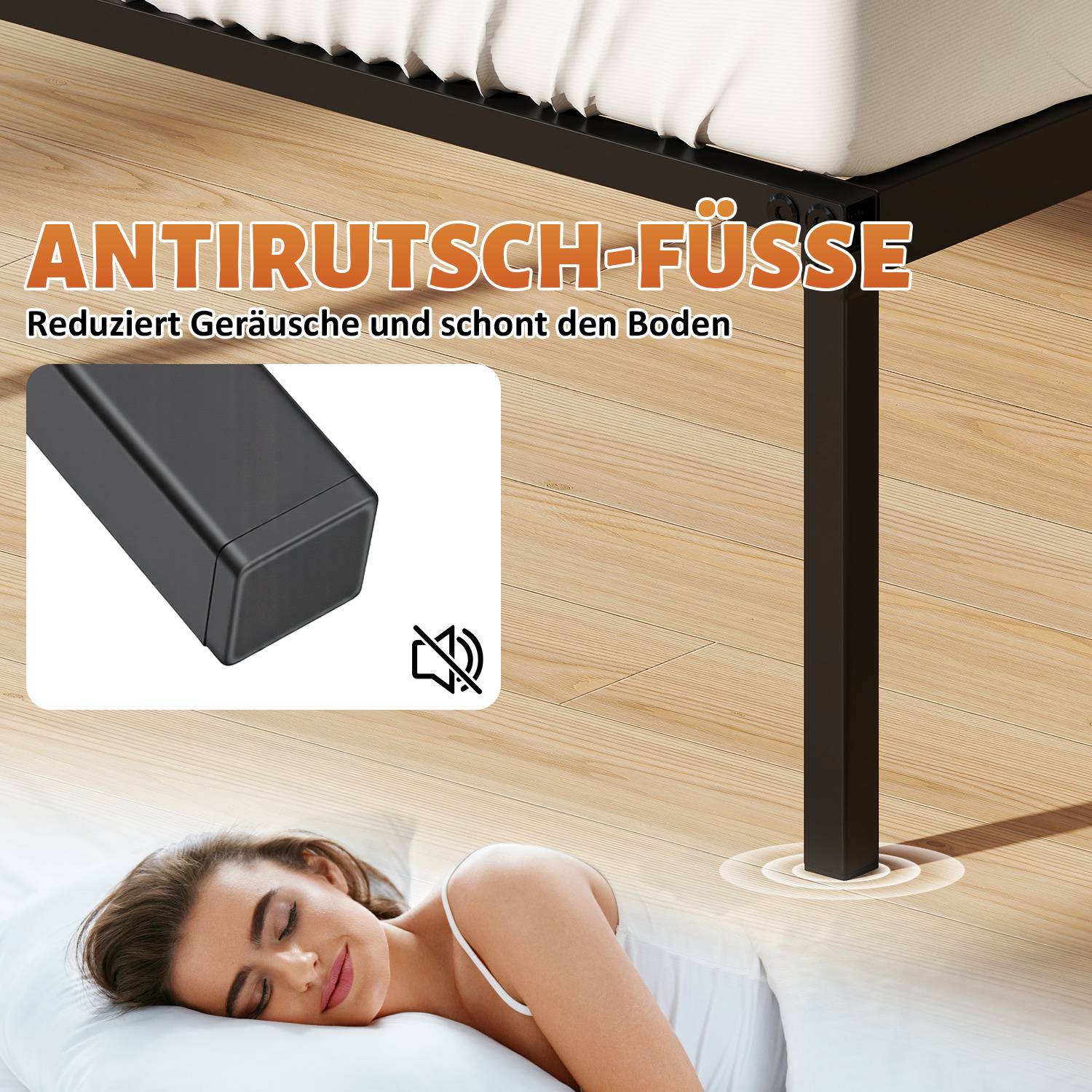 Bettrahmen für Matratze 200 x 90 cm, klappbar Bettgestell, Metallbett Schwarz 1pcs