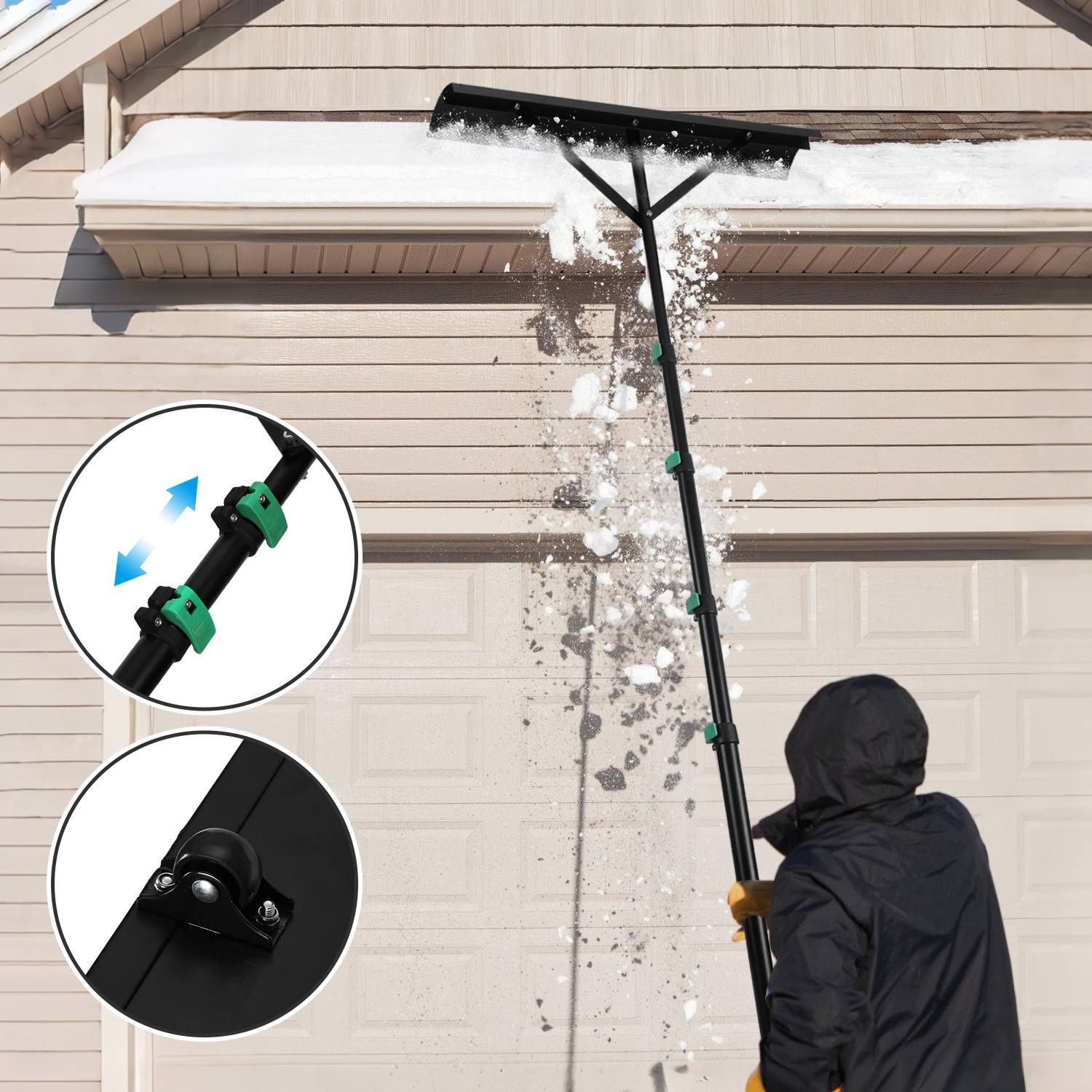 3.6 Meter Dachschneerechen, leichte Schneeschaufel, Aluminiumblatt mit Gummilippe, robuste Konstruktion, geeignet für Sonnenkollektoren und Dächer