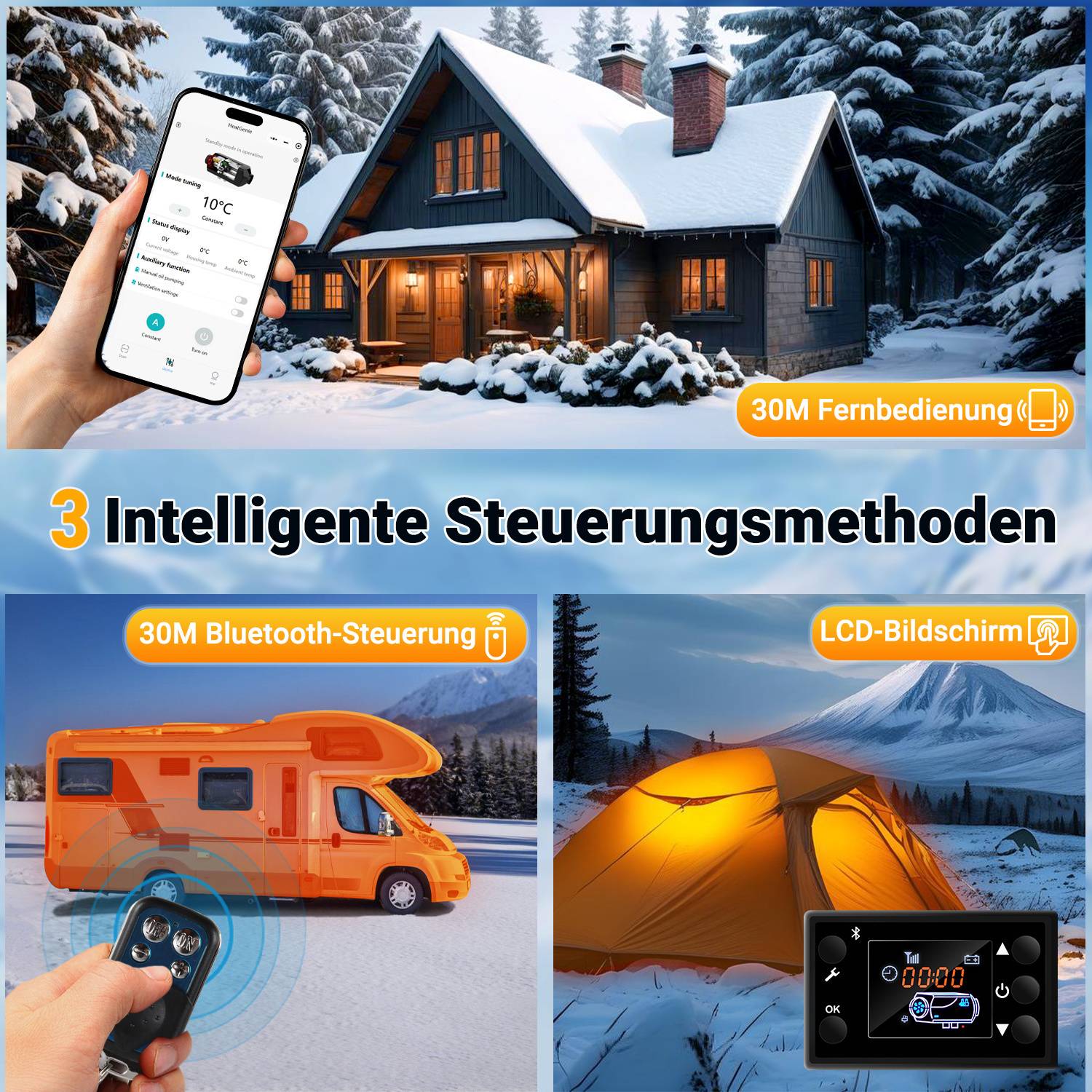 12/24V DC 8KW bluetooth Diesel Heizung Standheizung Tragbarer Luftheizung Compact 0,32 l/h Tragbare Dieselheizung, Schwarz