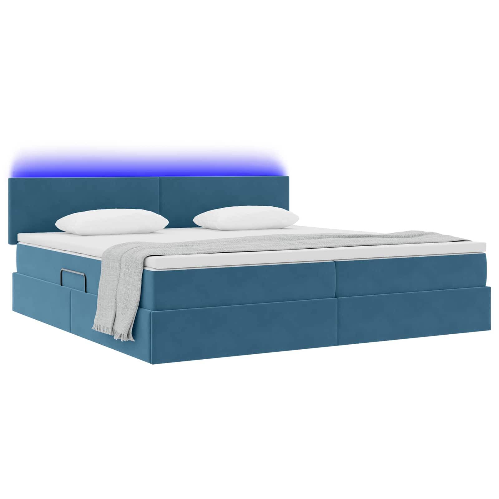 vidaXL LED-Speicherbett mit Matratze Dunkelblau 200 x 200 cm Samt