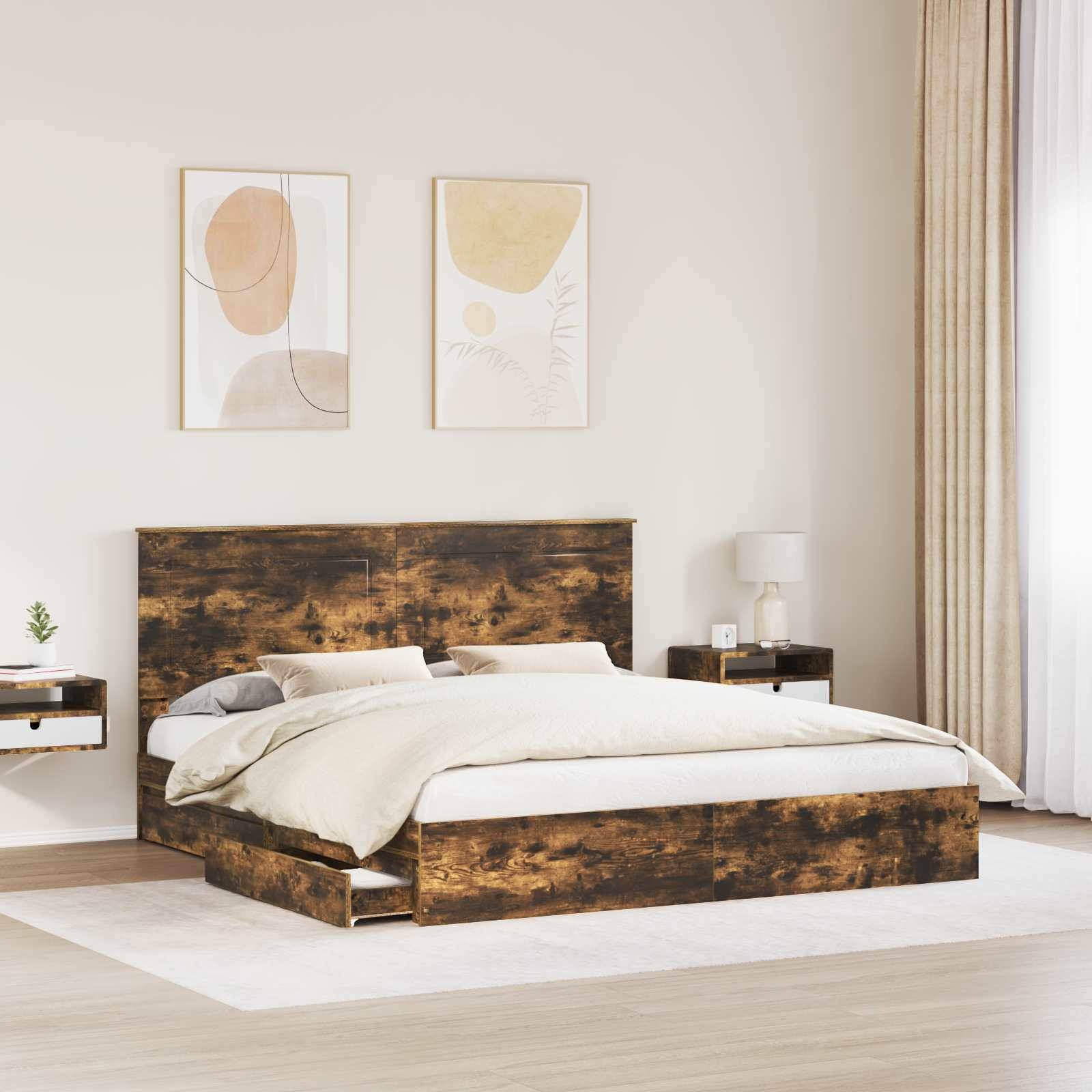 vidaXL Aufbewahrungsbett Geräucherte Eiche 180 x 200 cm Holzwerkstoff