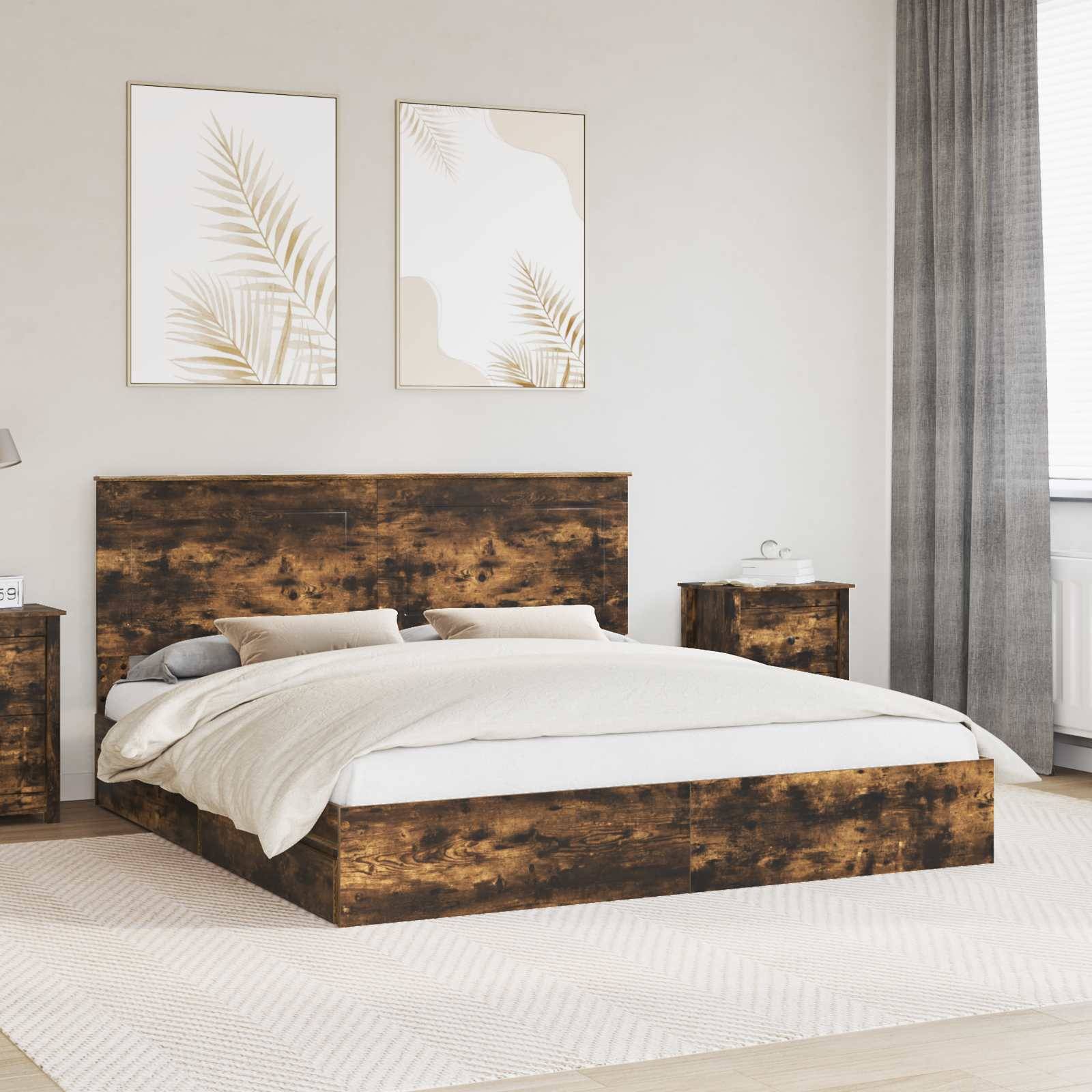 vidaXL Aufbewahrungsbett Geräucherte Eiche 180 x 200 cm Holzwerkstoff