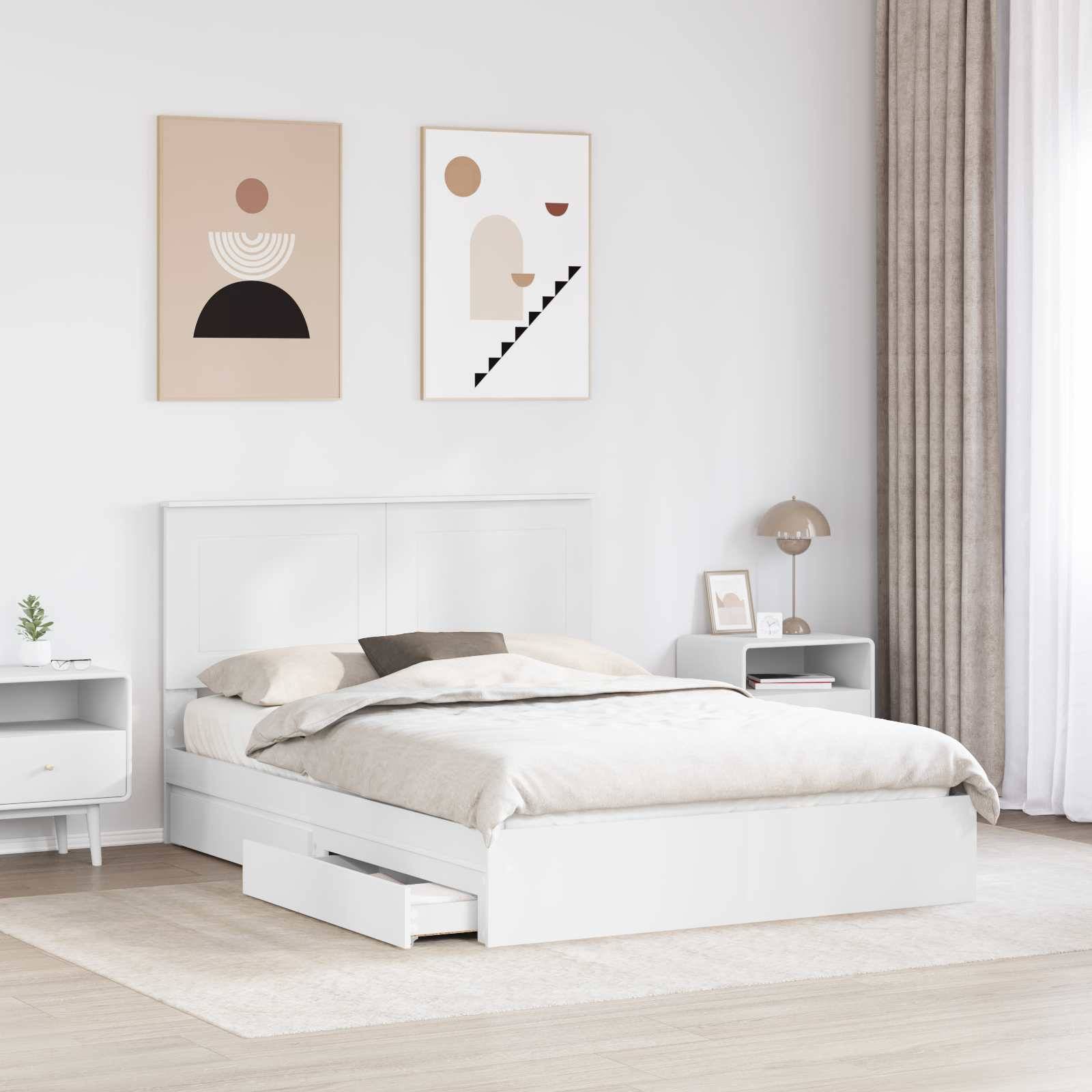 vidaXL Aufbewahrungsbett mit Kopfteil Weiß 160 x 200 cm Holzwerkstoff