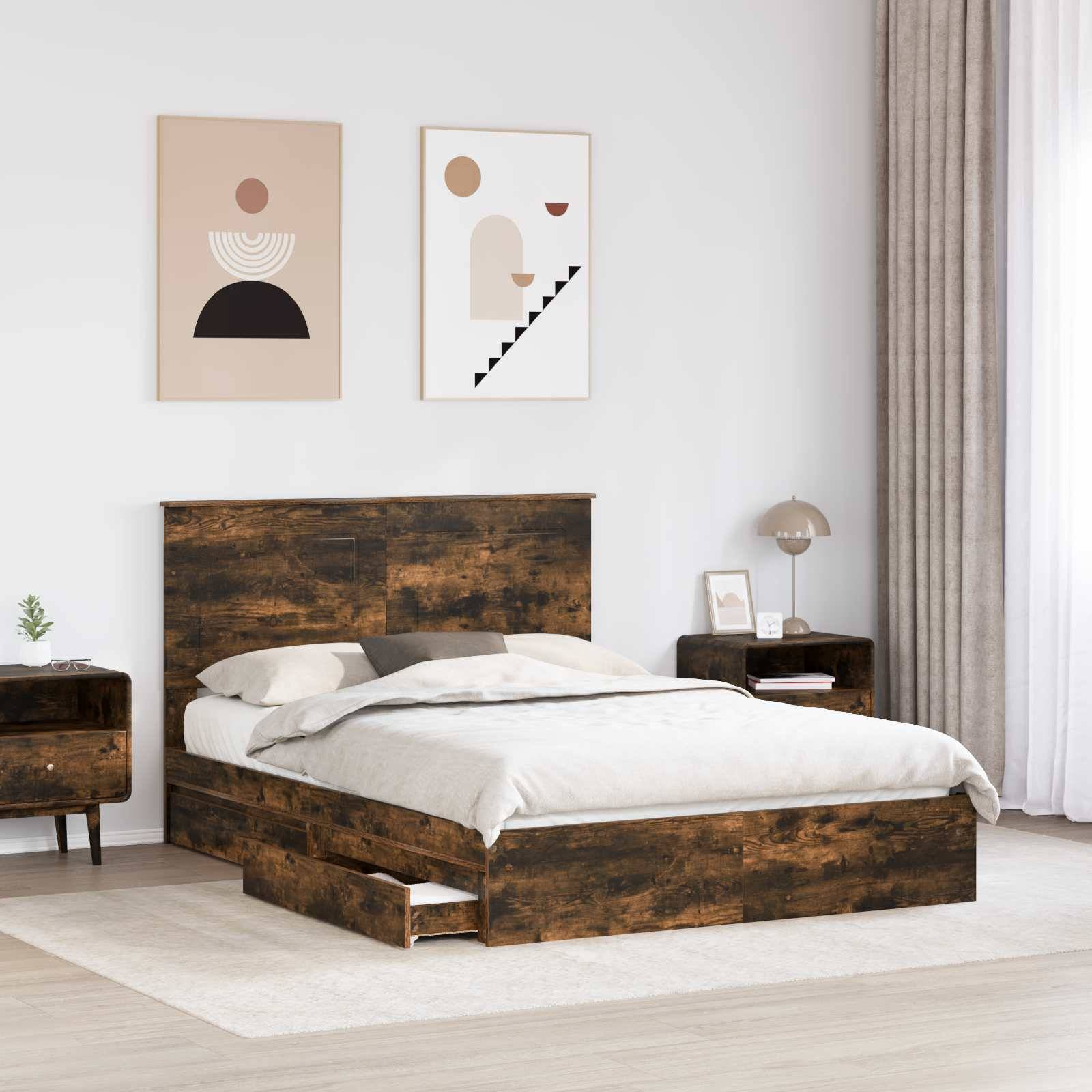 vidaXL Aufbewahrungsbett Geräucherte Eiche 160 x 200 cm Holzwerkstoff