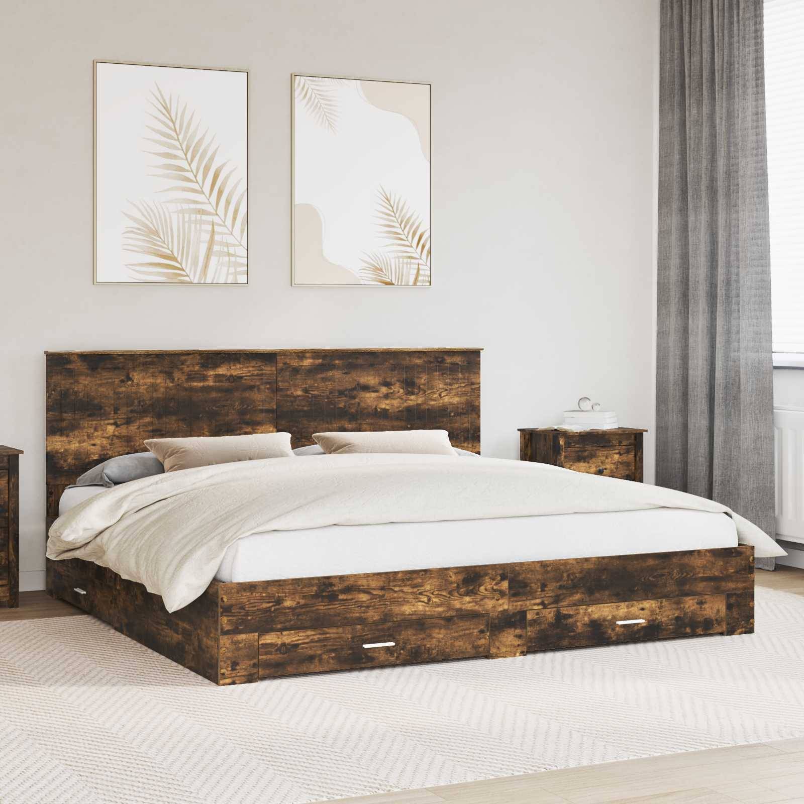 vidaXL Bettrahmen Geräucherte Eiche 200 x 200 cm Holzwerkstoff
