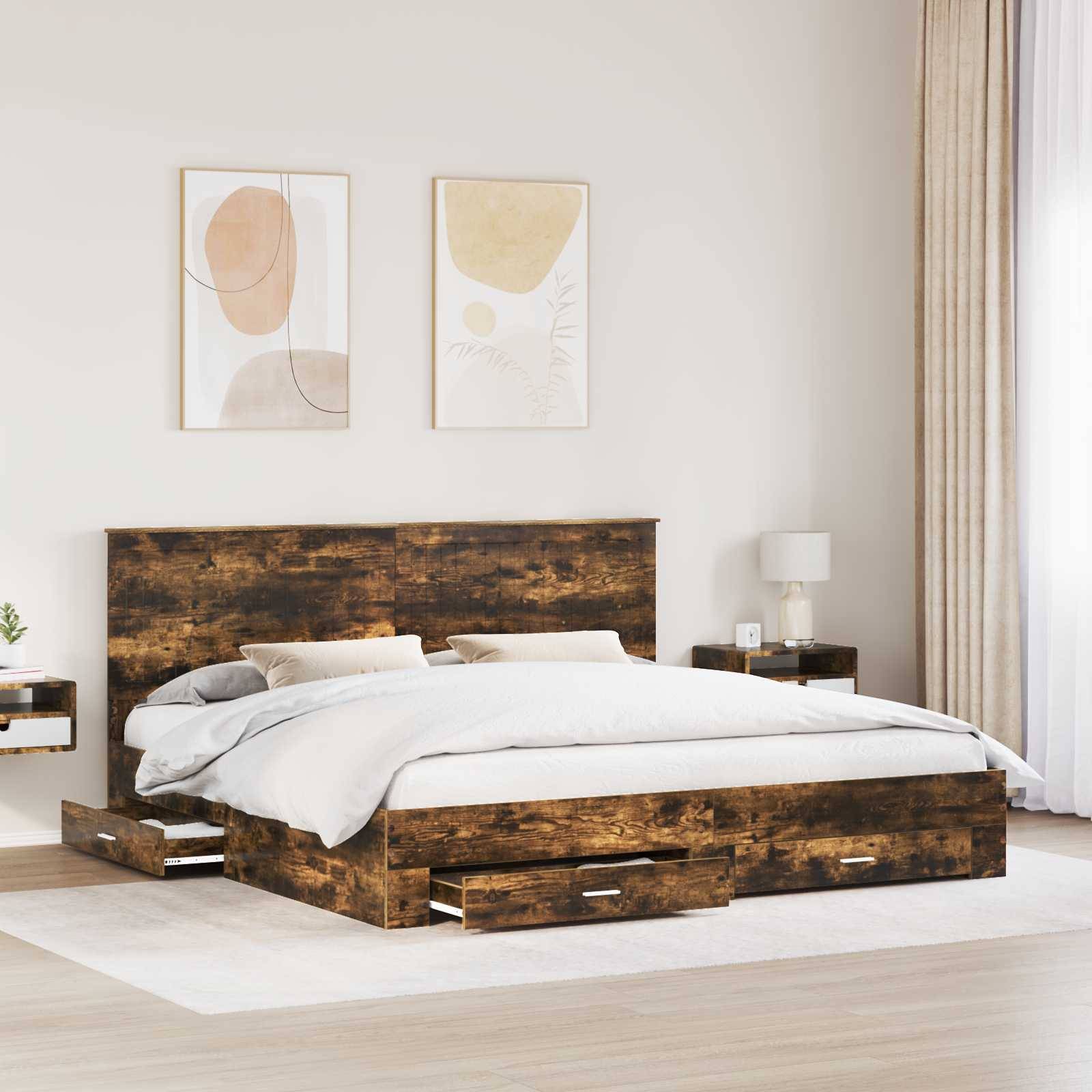 vidaXL Bettrahmen Geräucherte Eiche 200 x 200 cm Holzwerkstoff