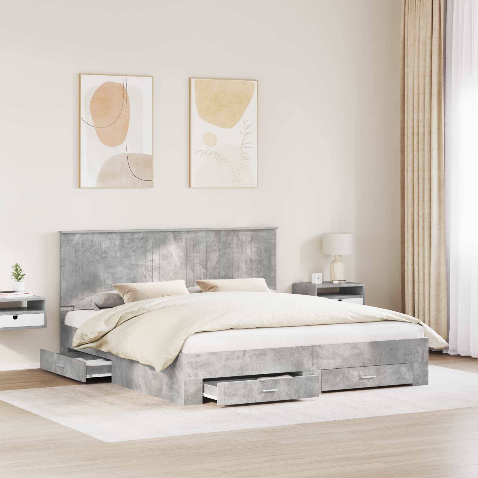 vidaXL Bettrahmen mit Kopfteil Beton Grau 180 x 200 cm Holzwerkstoff
