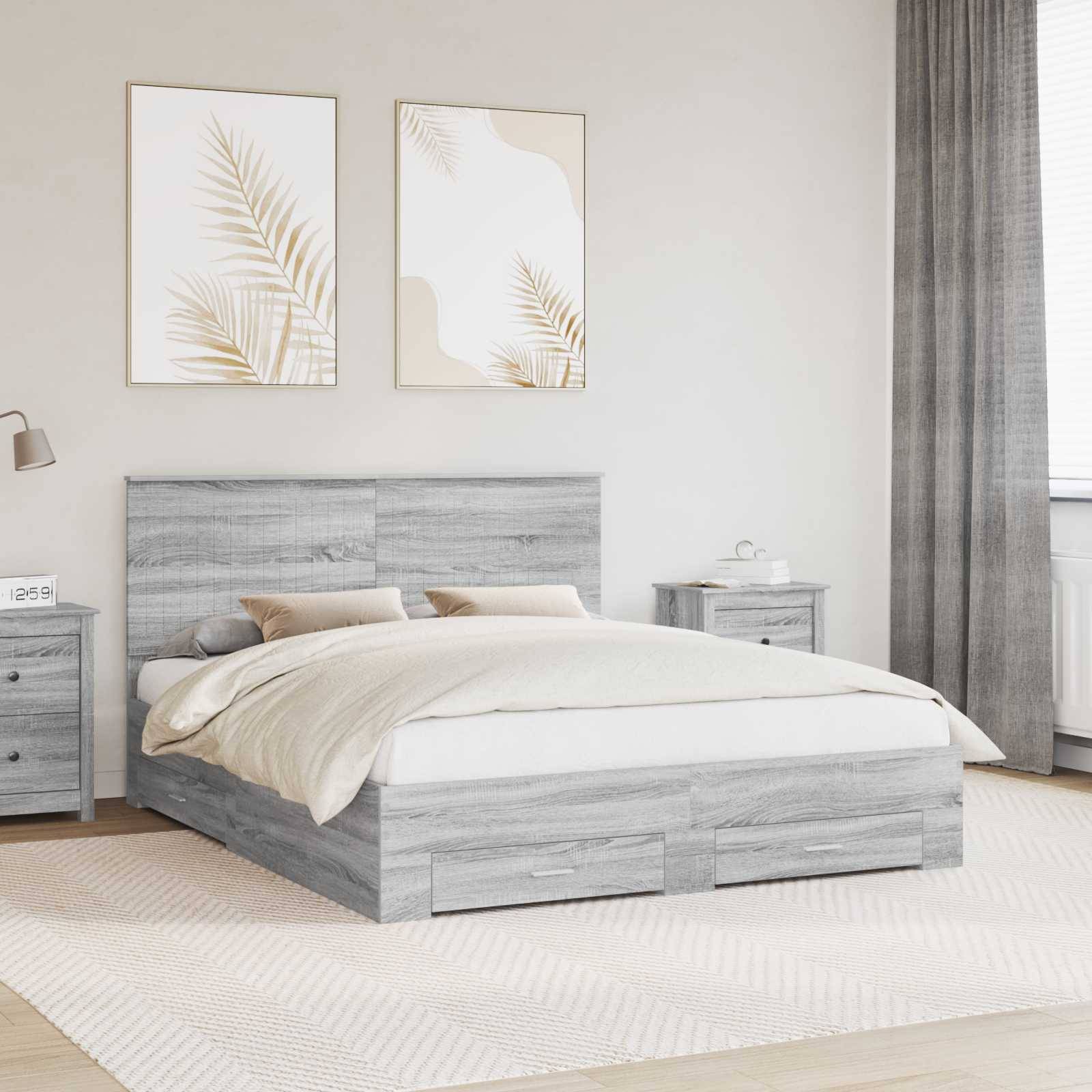 vidaXL Bettrahmen Graues Sonoma 160 x 200 cm Holzwerkstoff