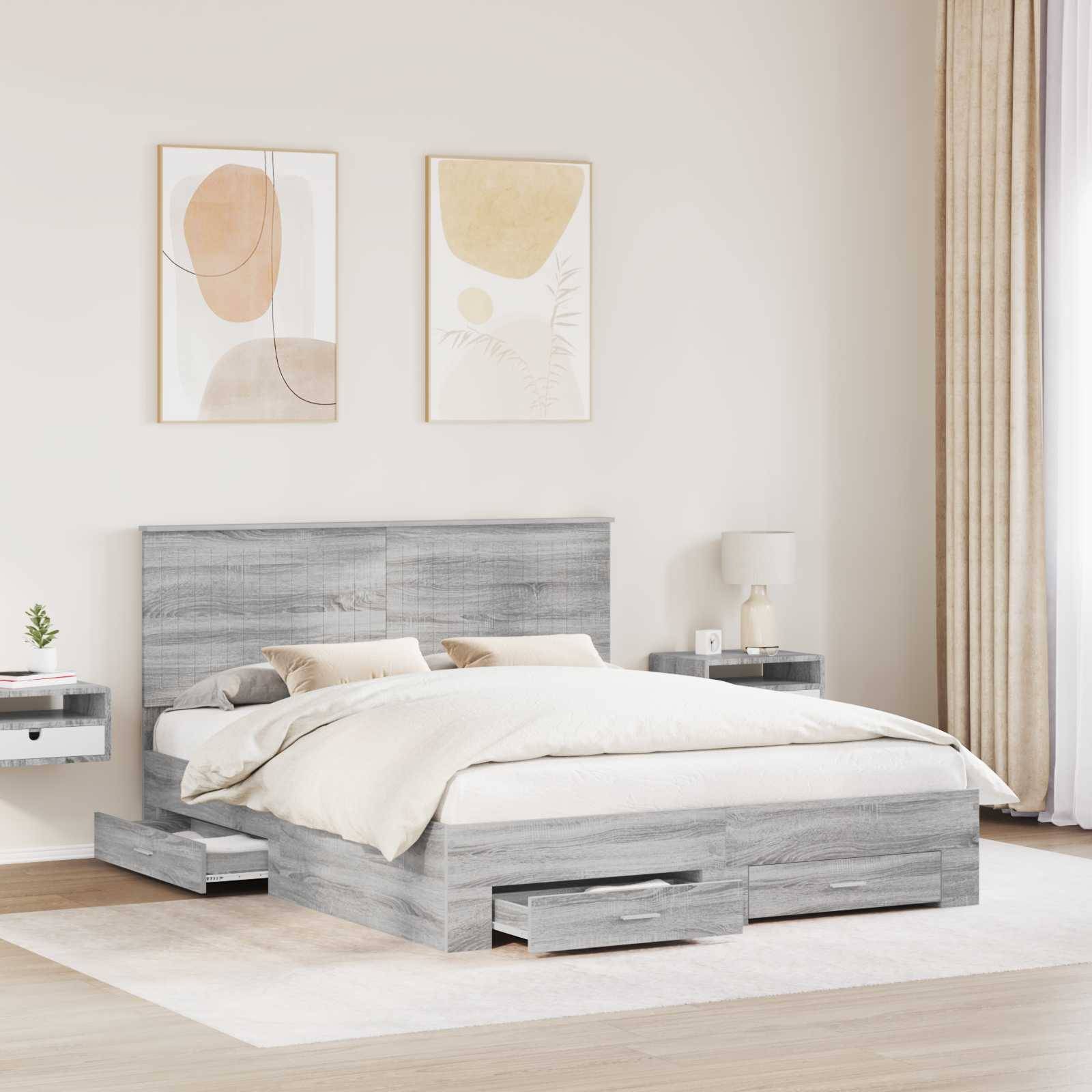 vidaXL Bettrahmen Graues Sonoma 160 x 200 cm Holzwerkstoff