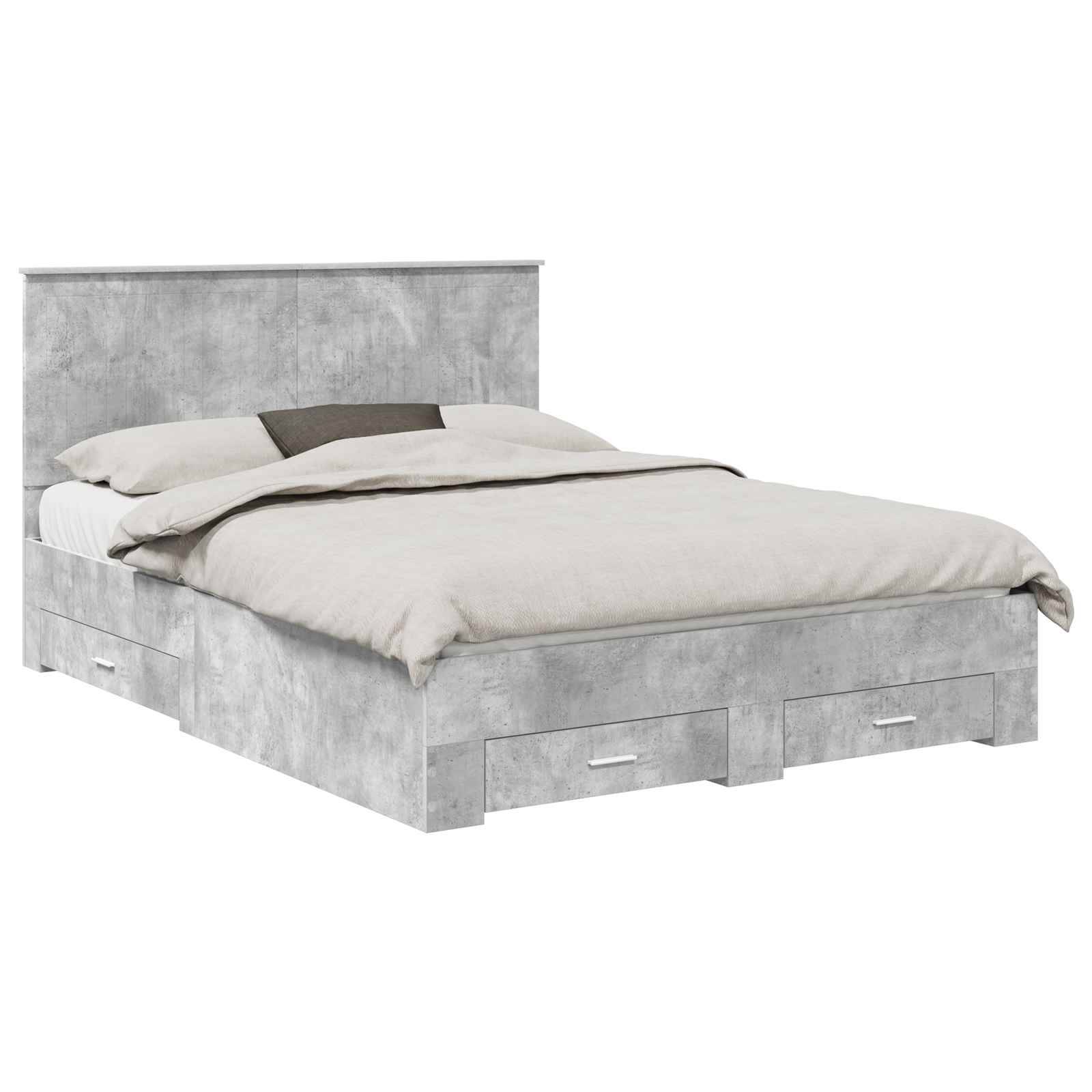 vidaXL Bettrahmen mit Kopfteil Beton Grau 150 x 200 cm Holzwerkstoff