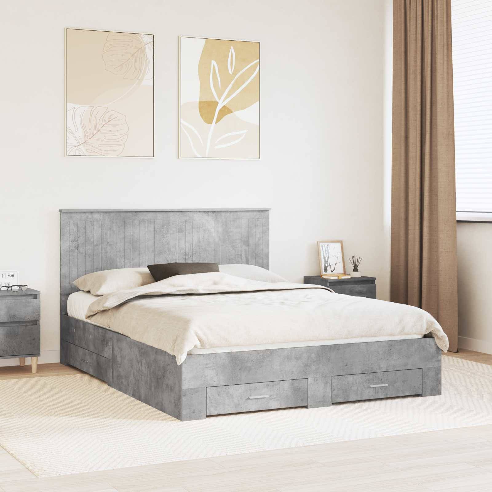 vidaXL Bettrahmen mit Kopfteil Beton Grau 150 x 200 cm Holzwerkstoff