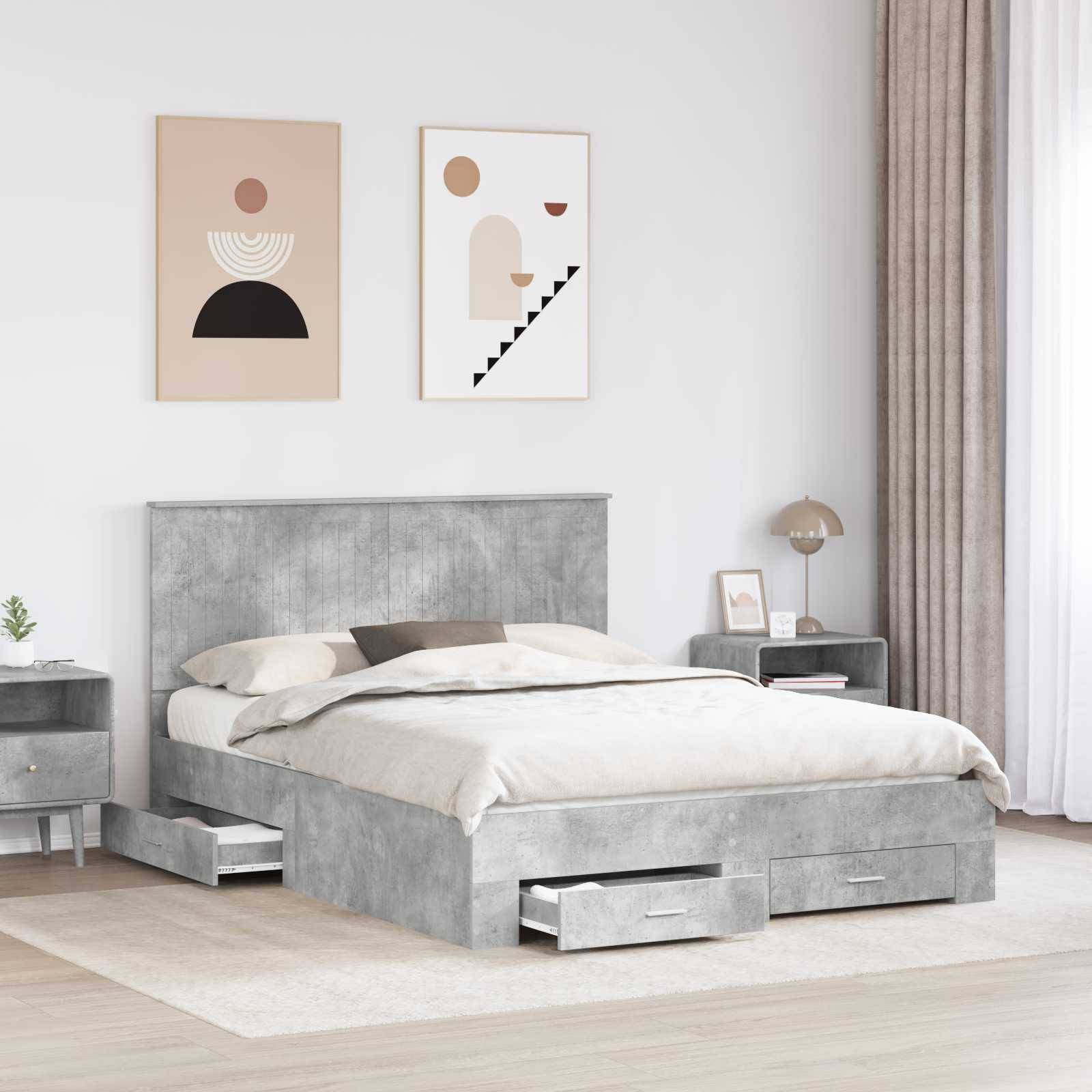 vidaXL Bettrahmen mit Kopfteil Beton Grau 150 x 200 cm Holzwerkstoff