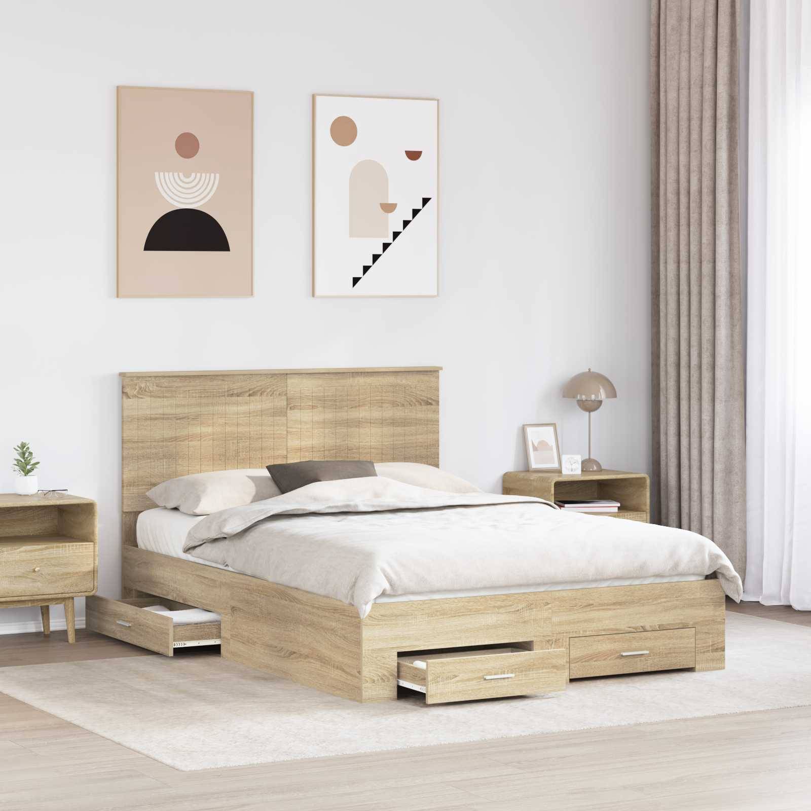 vidaXL Bettrahmen mit Kopfteil Sonoma-Eiche 140 x 190 cm Holzwerkstoff