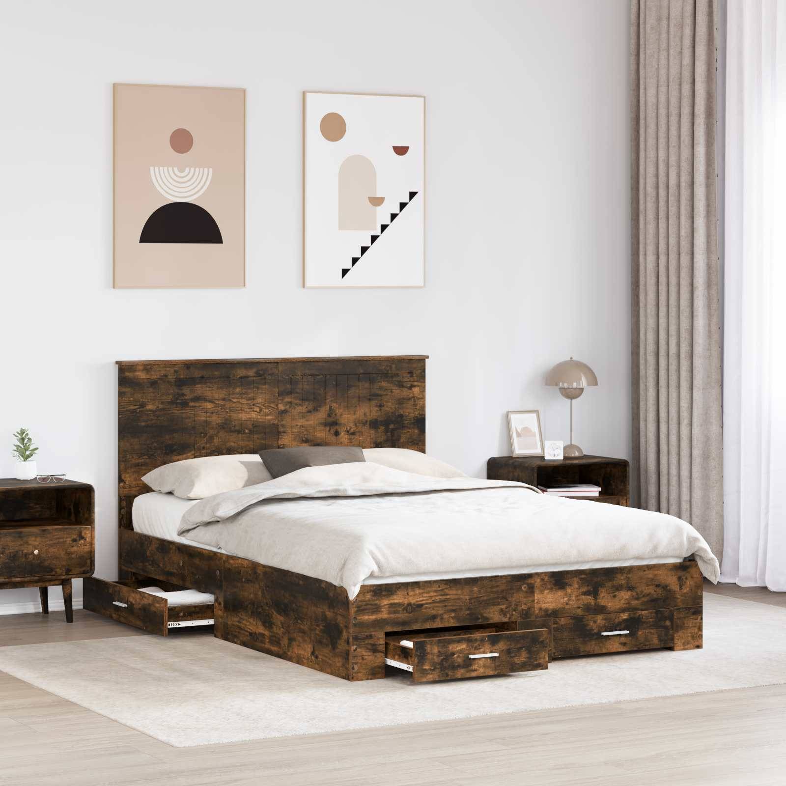 vidaXL Bettrahmen Geräucherte Eiche 135 x 190 cm Holzwerkstoff