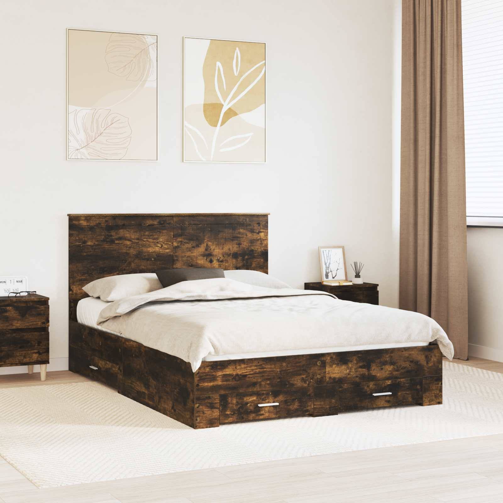 vidaXL Bettrahmen Geräucherte Eiche 140 x 200 cm Holzwerkstoff