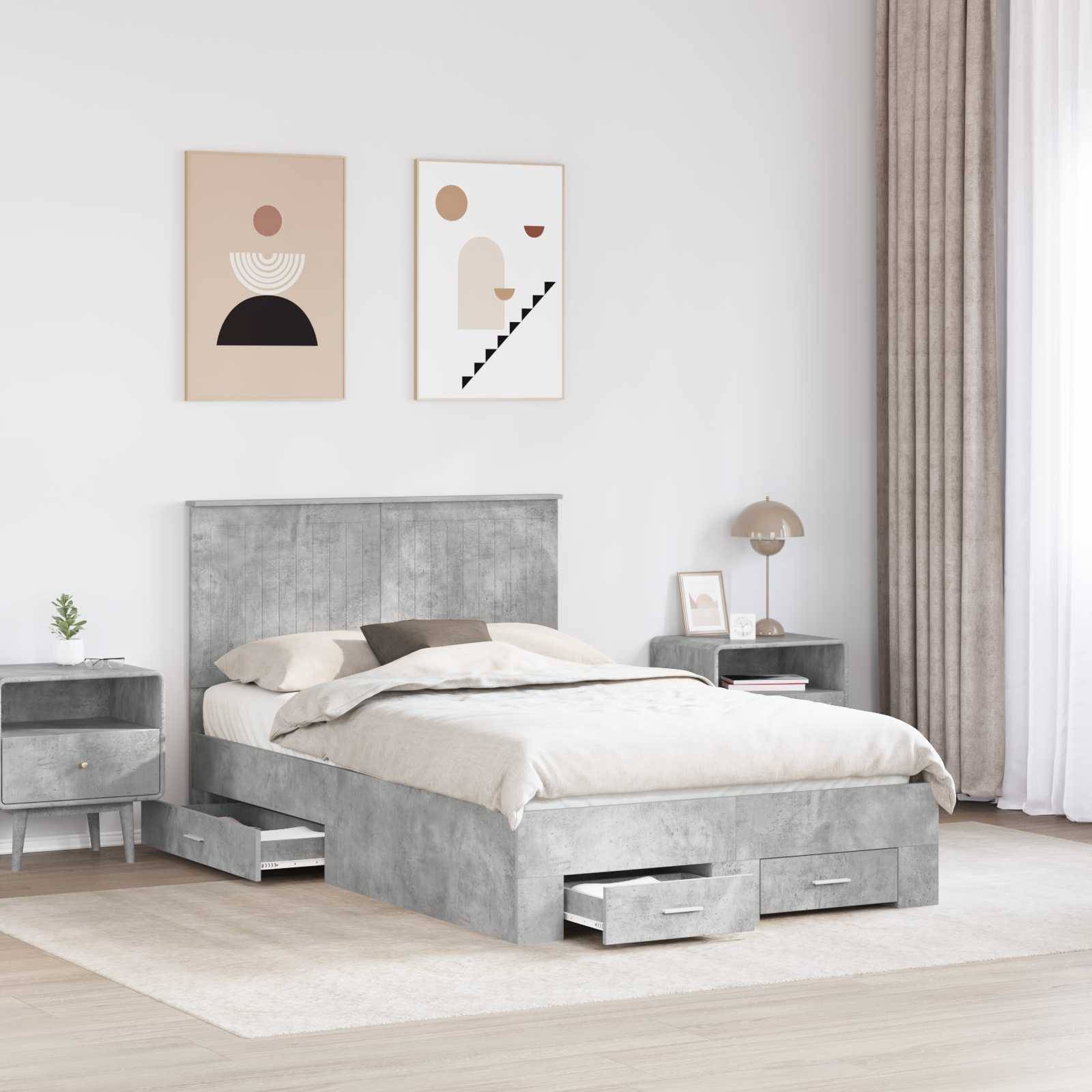vidaXL Bettrahmen mit Kopfteil Beton Grau 120 x 200 cm Holzwerkstoff