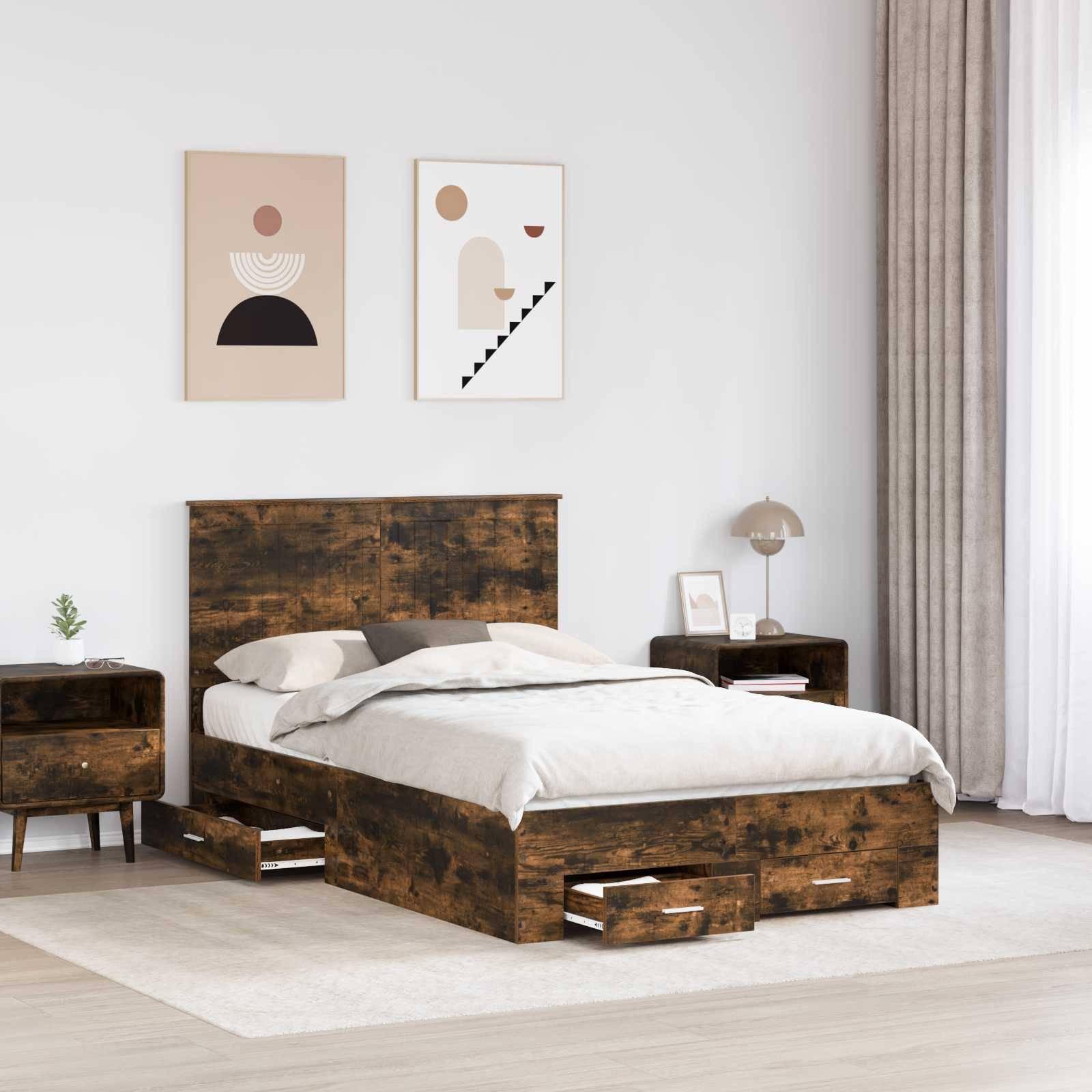 vidaXL Bettrahmen Geräucherte Eiche 120 x 190 cm Holzwerkstoff