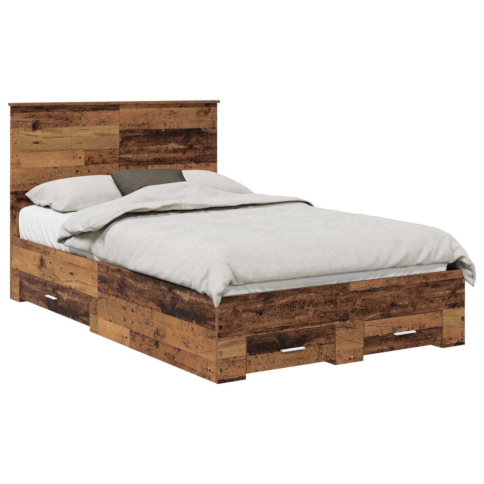 vidaXL Bettrahmen mit Kopfteil Altholz 120 x 190 cm Holzwerkstoff