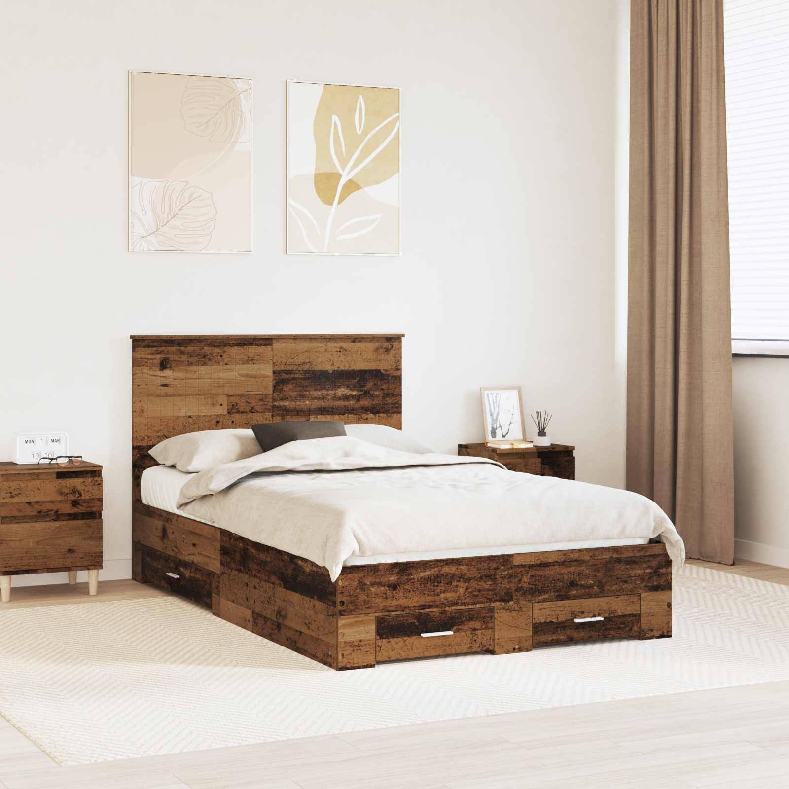 vidaXL Bettrahmen mit Kopfteil Altholz 120 x 190 cm Holzwerkstoff