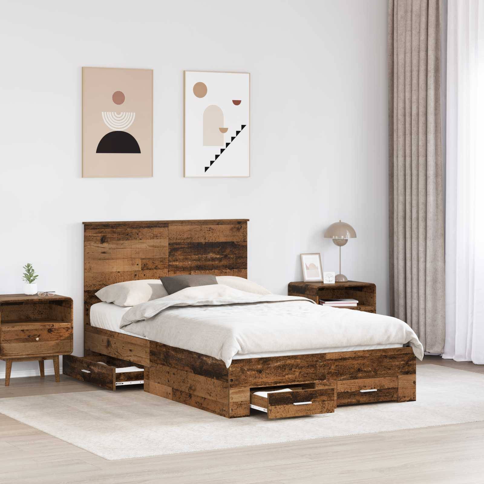 vidaXL Bettrahmen mit Kopfteil Altholz 120 x 190 cm Holzwerkstoff