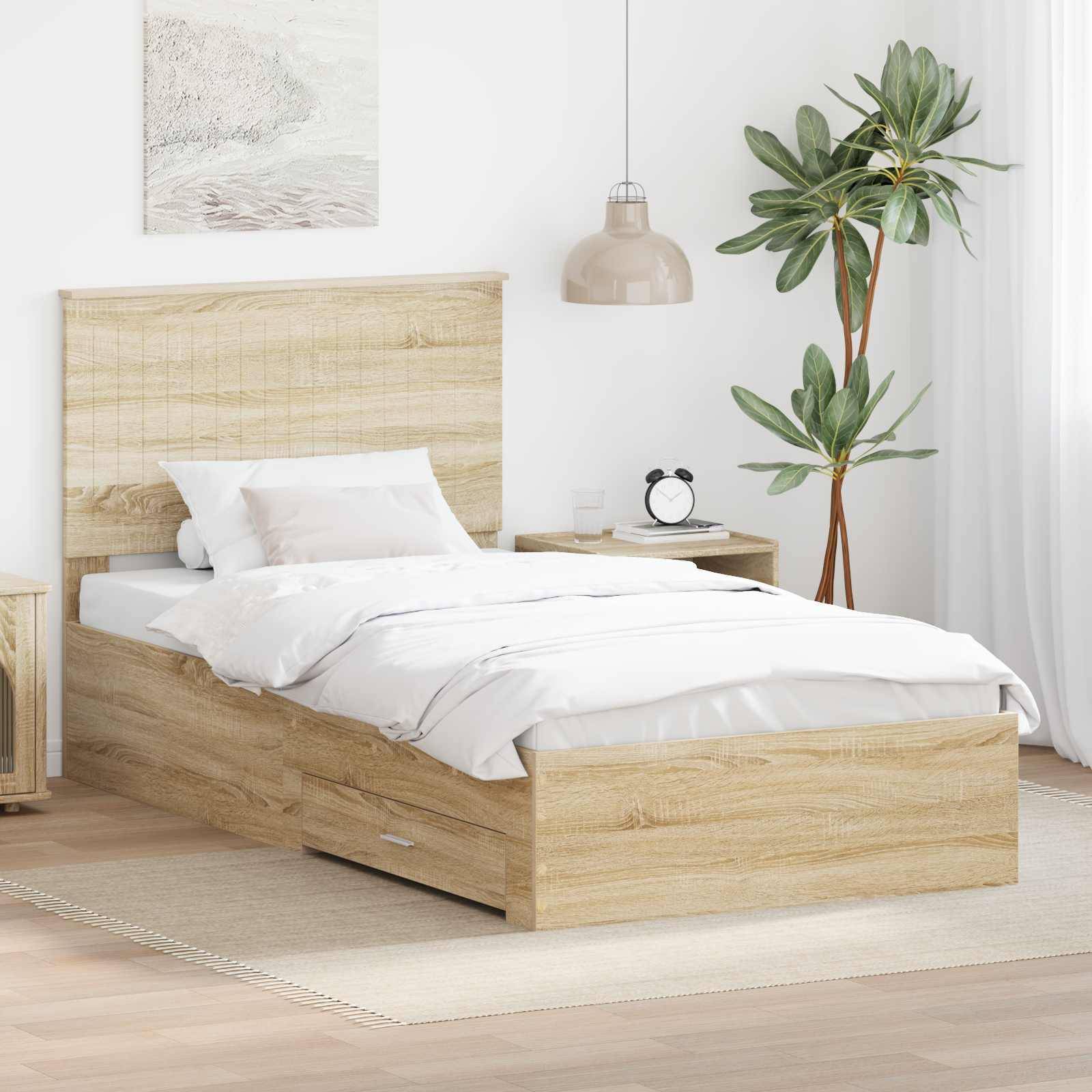 vidaXL Bettrahmen mit Kopfteil Sonoma-Eiche 100 x 200 cm Holzwerkstoff