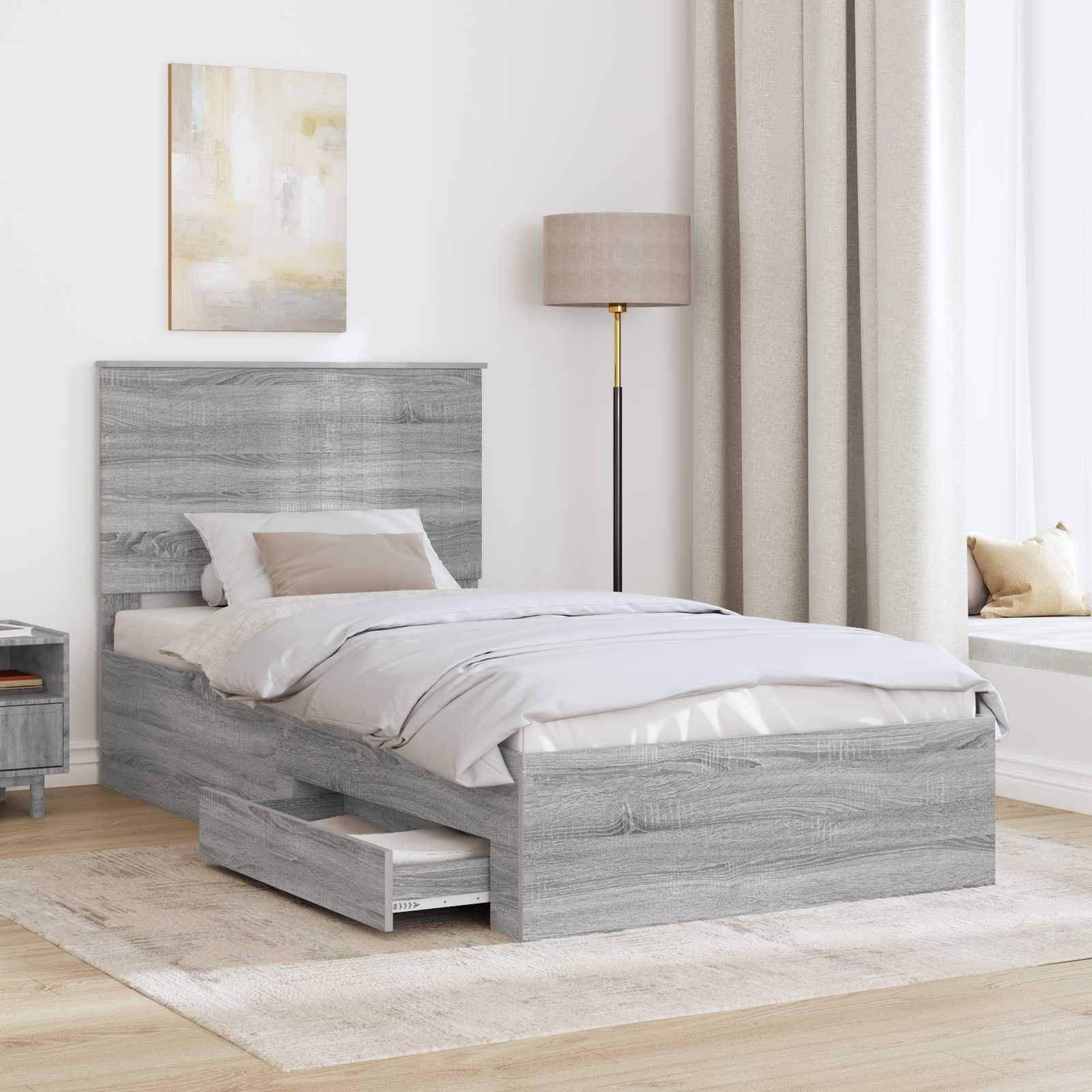 vidaXL Bettrahmen Graues Sonoma 100 x 200 cm Holzwerkstoff