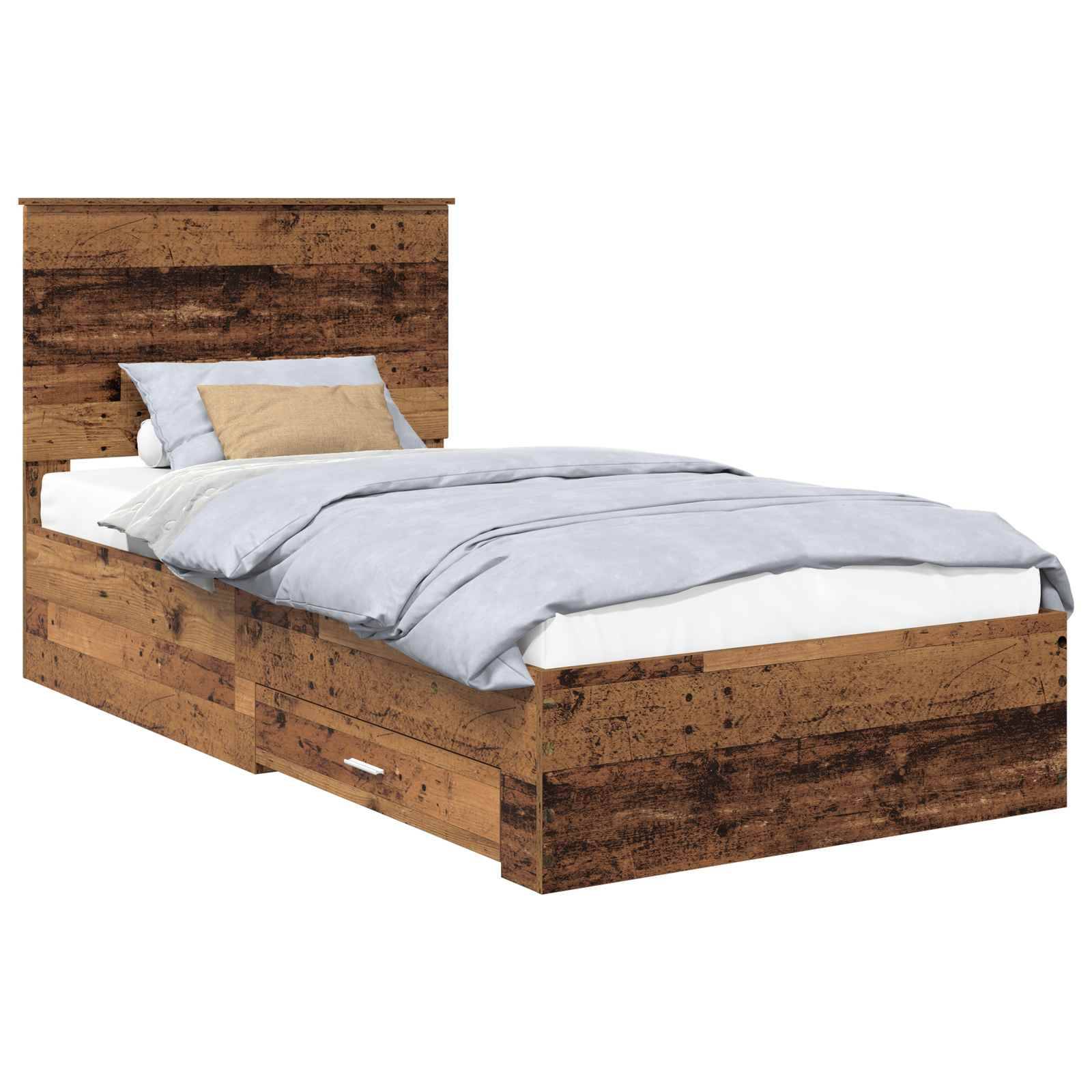 vidaXL Bettrahmen mit Kopfteil Altholz 100 x 200 cm Holzwerkstoff