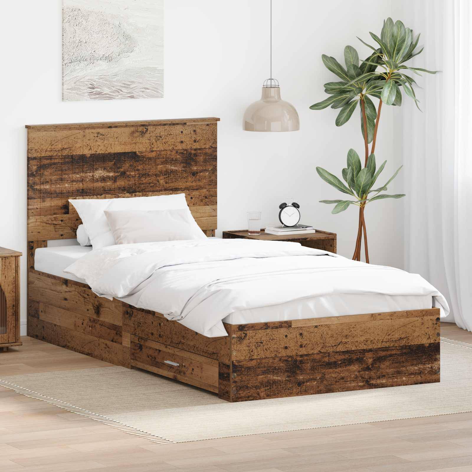 vidaXL Bettrahmen mit Kopfteil Altholz 100 x 200 cm Holzwerkstoff