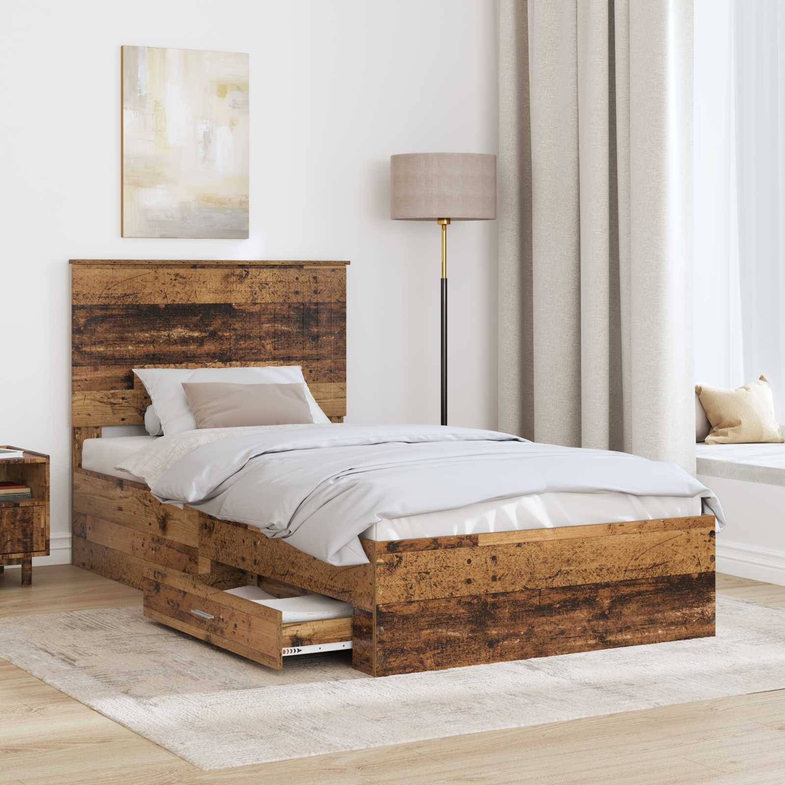 vidaXL Bettrahmen mit Kopfteil Altholz 100 x 200 cm Holzwerkstoff
