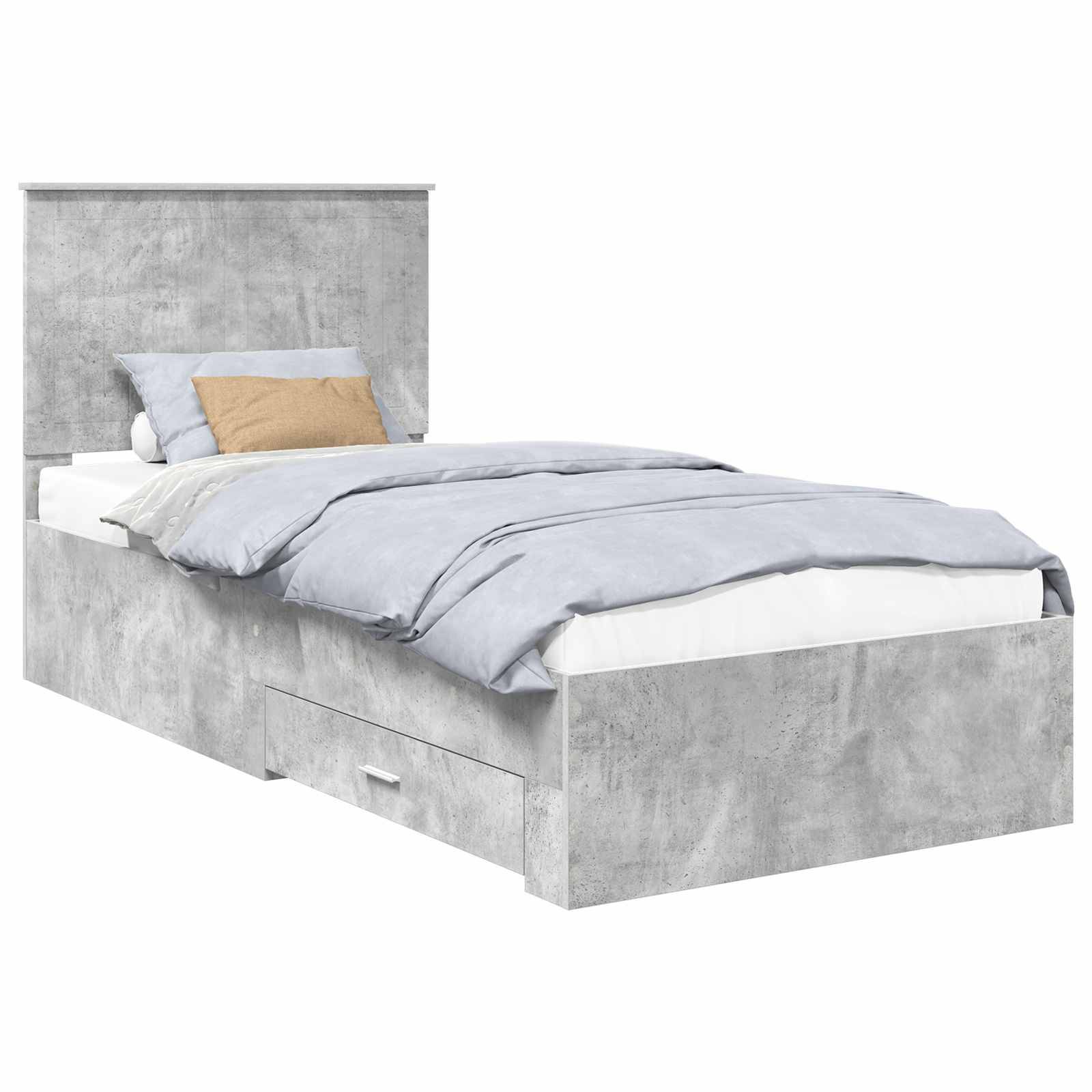 vidaXL Bettrahmen mit Kopfteil Beton Grau 90 x 190 cm Holzwerkstoff