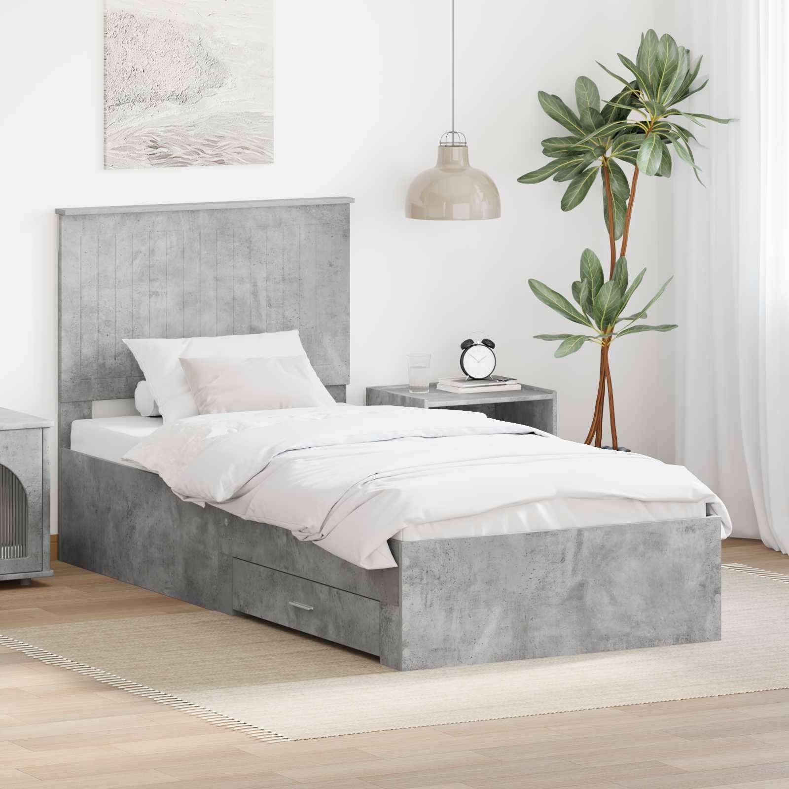 vidaXL Bettrahmen mit Kopfteil Beton Grau 90 x 190 cm Holzwerkstoff