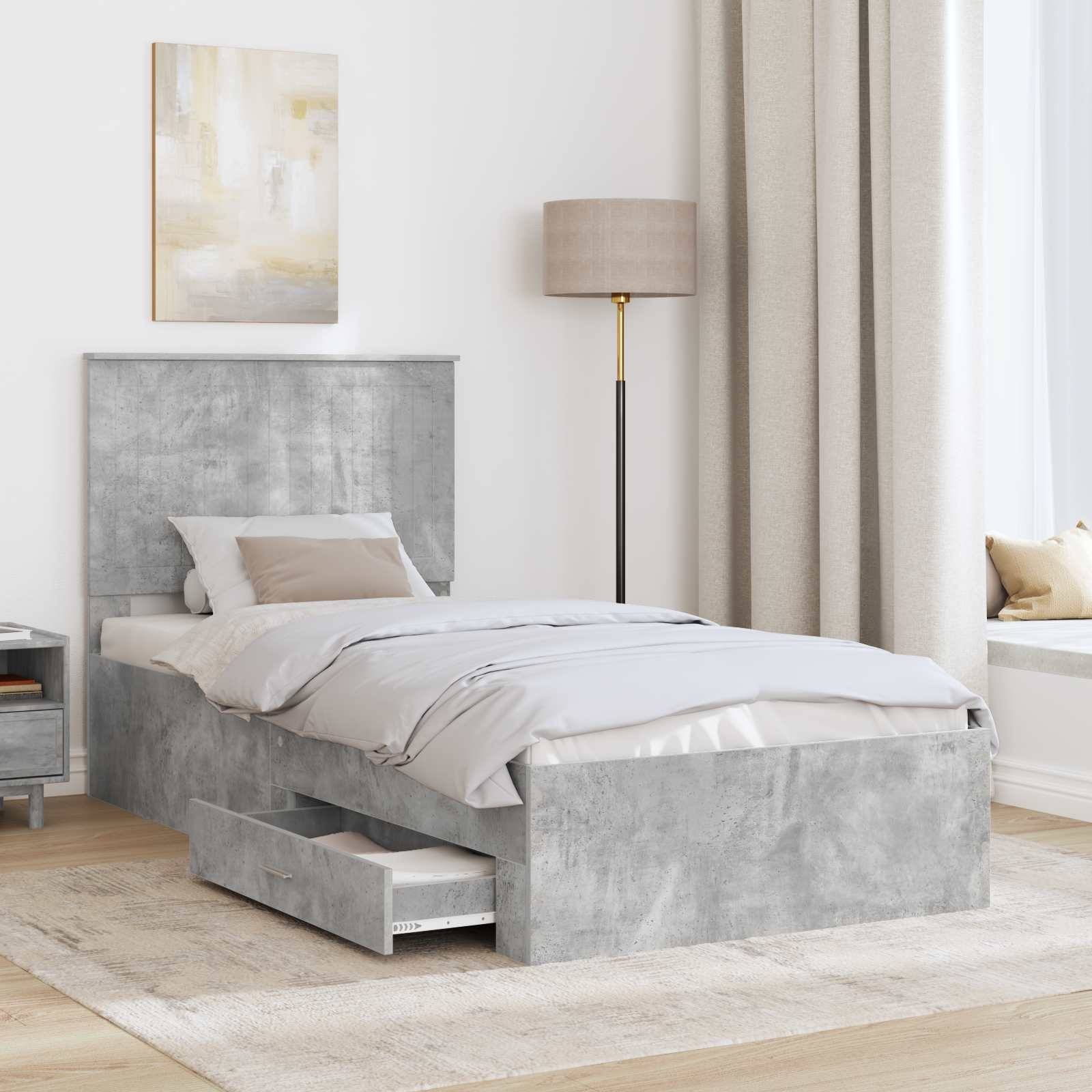 vidaXL Bettrahmen mit Kopfteil Beton Grau 90 x 190 cm Holzwerkstoff