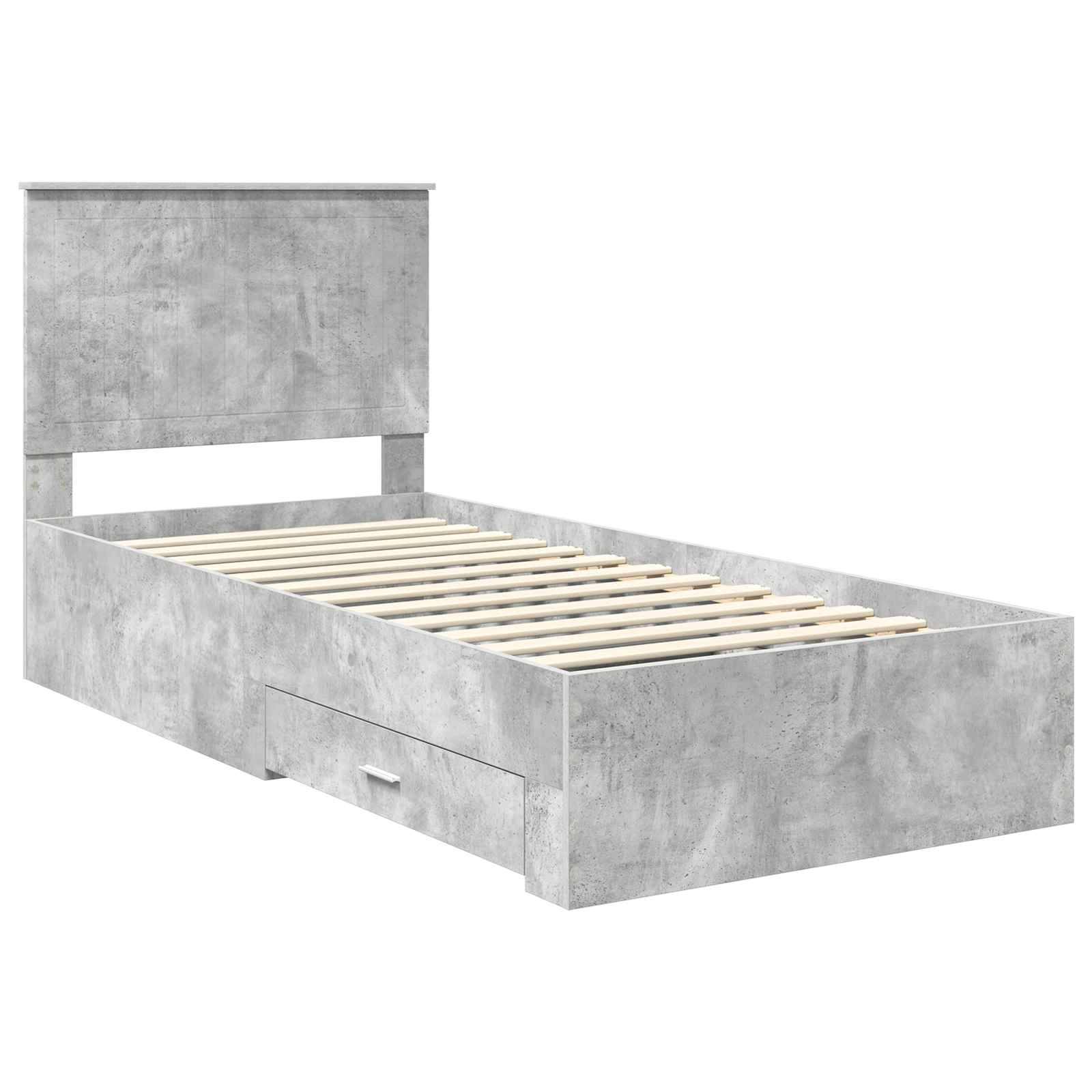 vidaXL Bettrahmen mit Kopfteil Beton Grau 90 x 190 cm Holzwerkstoff