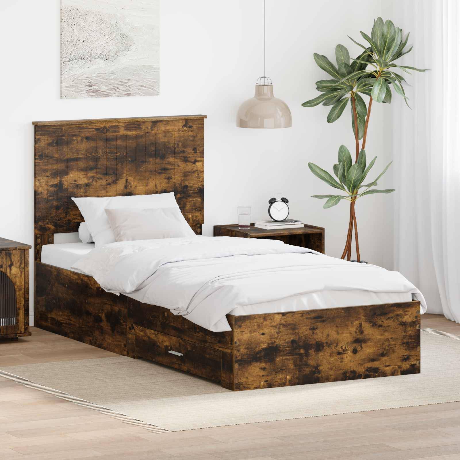 vidaXL Bettrahmen Geräucherte Eiche 90 x 190 cm Holzwerkstoff