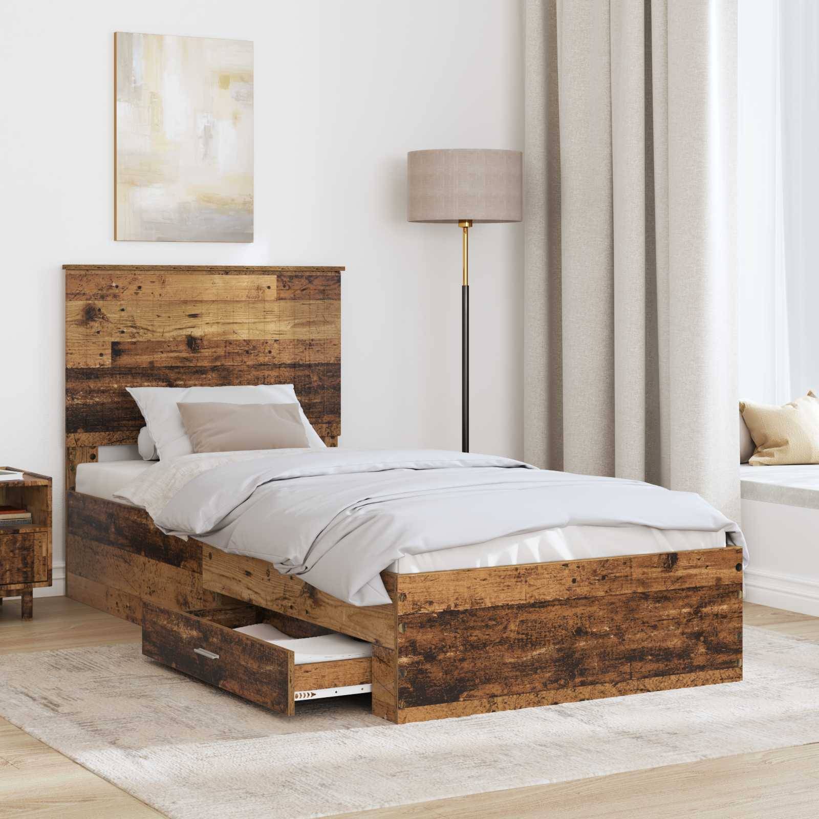 vidaXL Bettrahmen mit Kopfteil Altholz 90 x 190 cm Holzwerkstoff