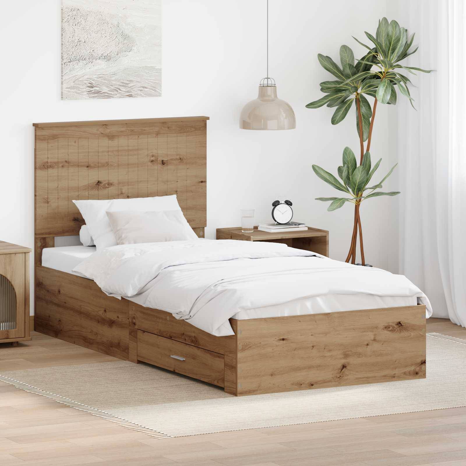 vidaXL Bettrahmen mit Kopfteil Artisan-Eiche 90 x 190 cm Holzwerkstoff