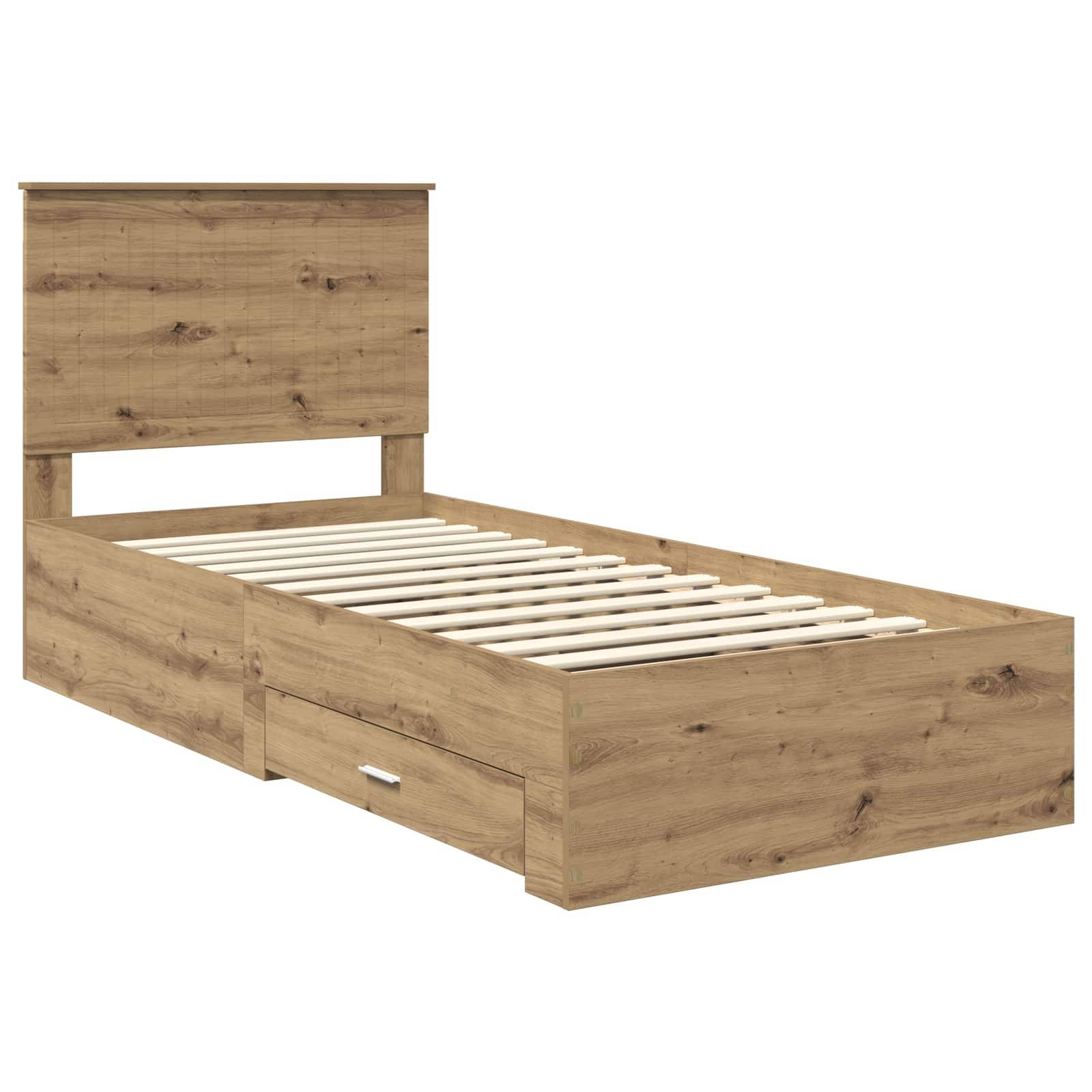 vidaXL Bettrahmen mit Kopfteil Artisan-Eiche 90 x 190 cm Holzwerkstoff