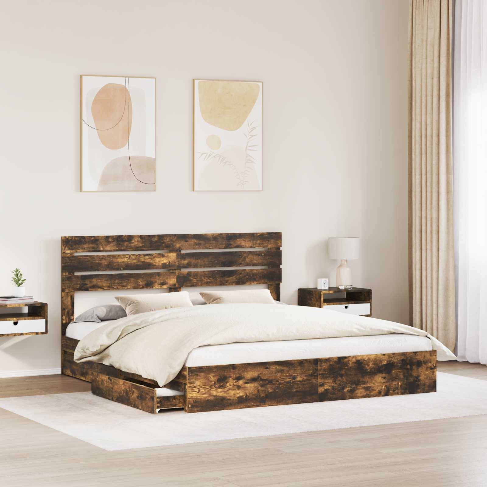 vidaXL Aufbewahrungsbett Geräucherte Eiche 180 x 200 cm Holzwerkstoff