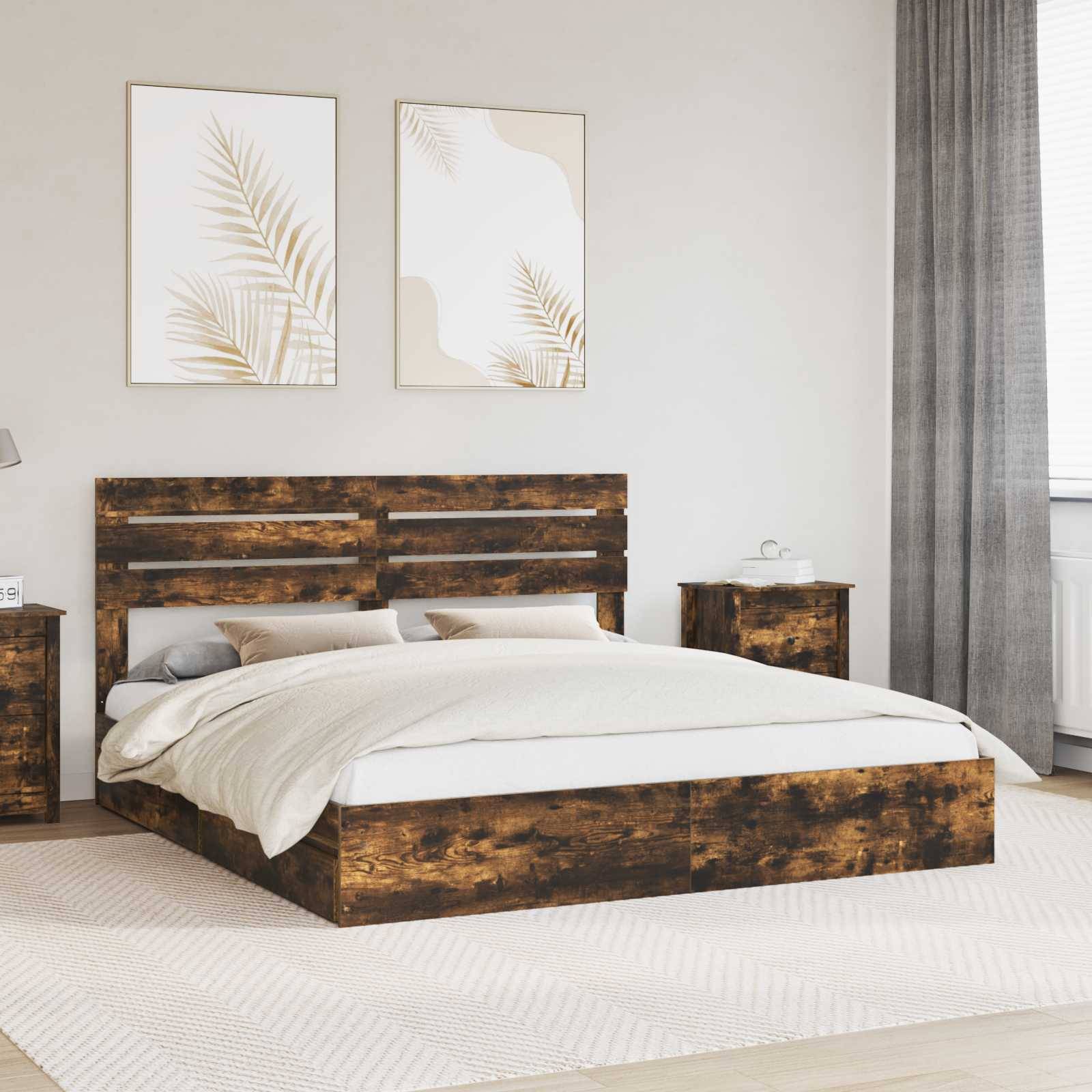 vidaXL Aufbewahrungsbett Geräucherte Eiche 180 x 200 cm Holzwerkstoff