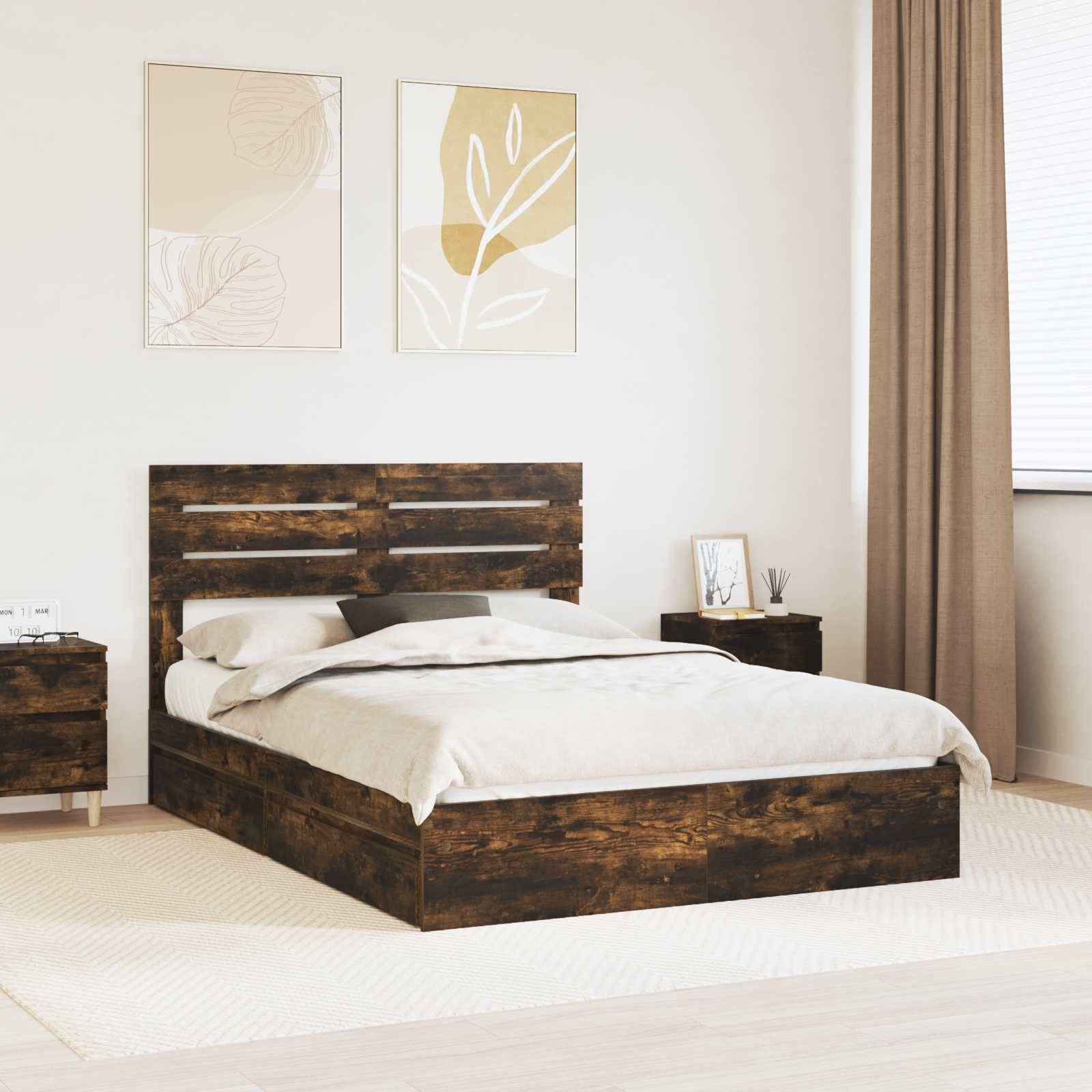vidaXL Aufbewahrungsbett Geräucherte Eiche 160 x 200 cm Holzwerkstoff