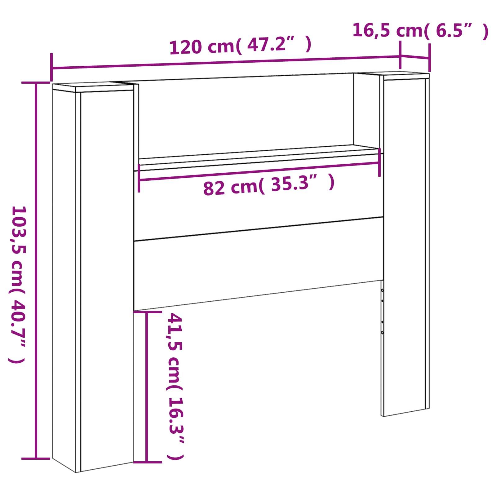 vidaXL Kopfteil Beton Grau 120 x 16,5 x 103,5 cm Holzwerkstoff