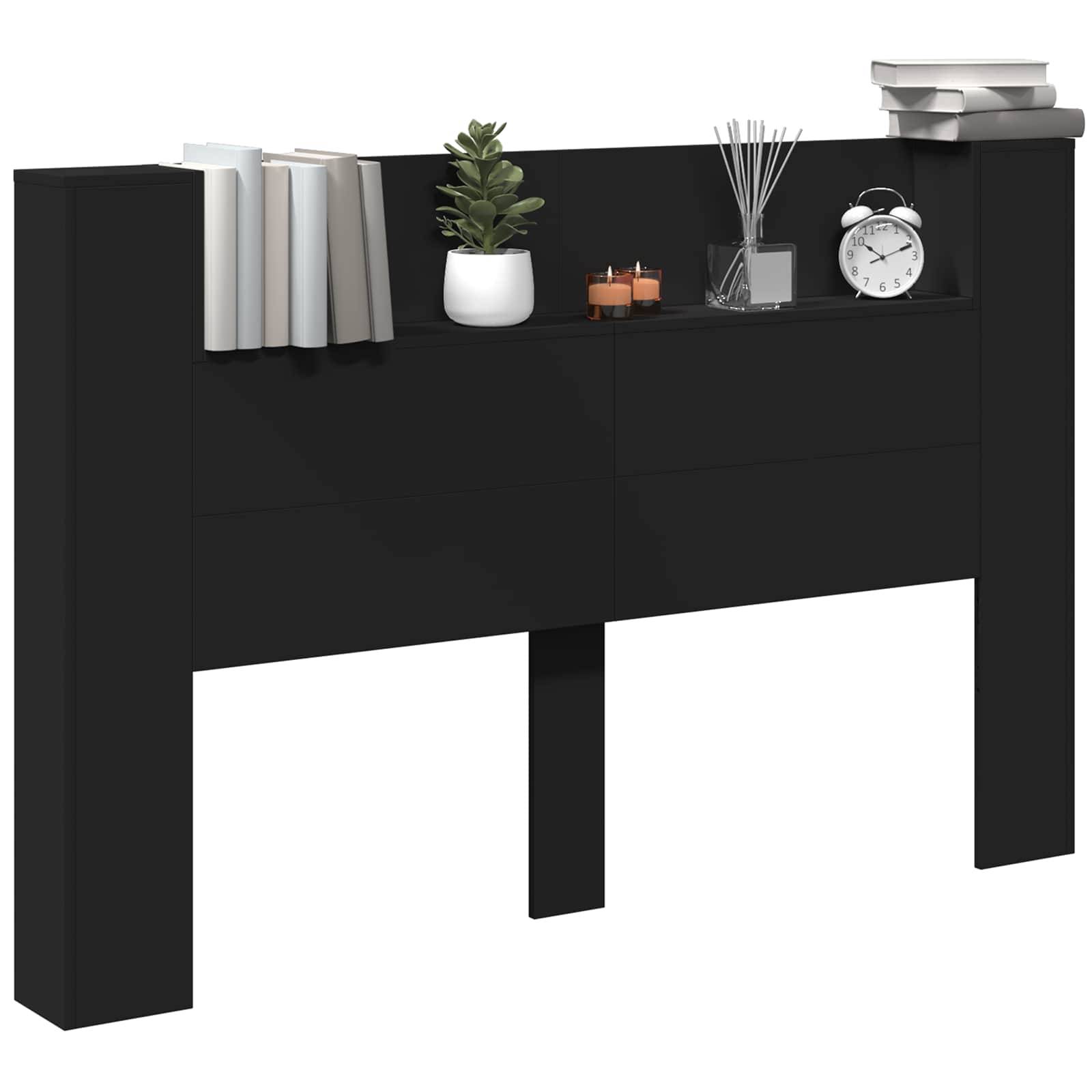 vidaXL Kopfteil mit Regal Schwarz 160 x 16,5 x 103,5 cm Holzwerkstoff
