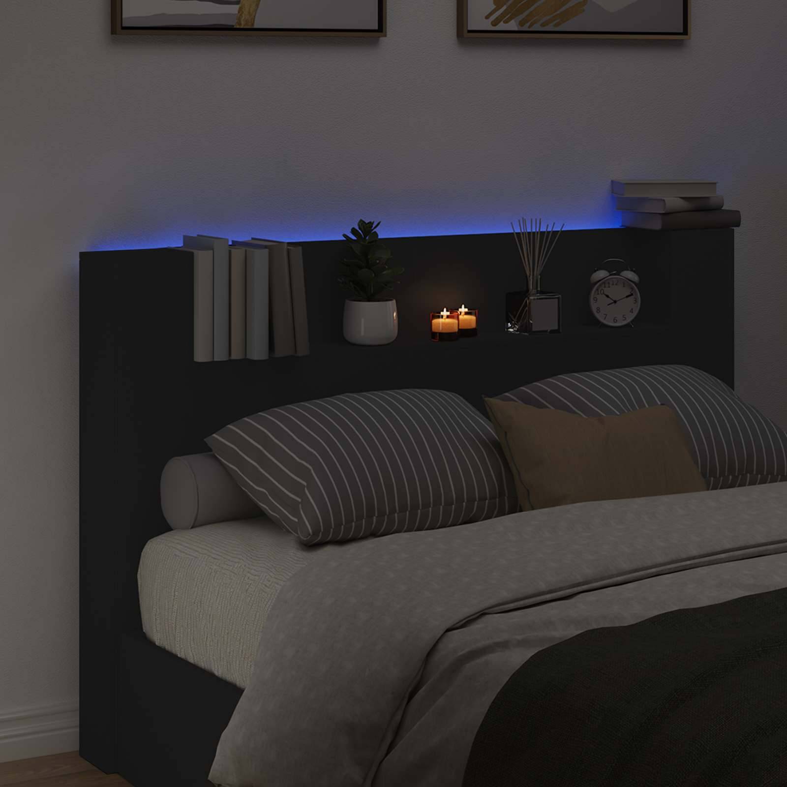 vidaXL Kopfteil mit Regal Schwarz 160 x 16,5 x 103,5 cm Holzwerkstoff