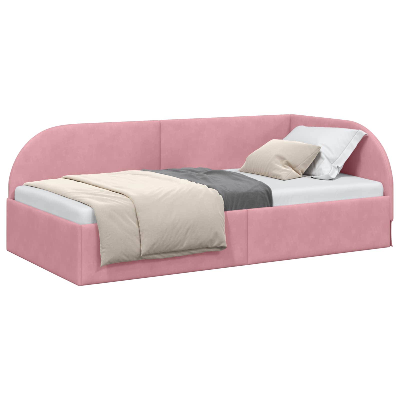 vidaXL Eckbettgestell mit Kopfteil Rosa 90 cm x 200 cm Samt