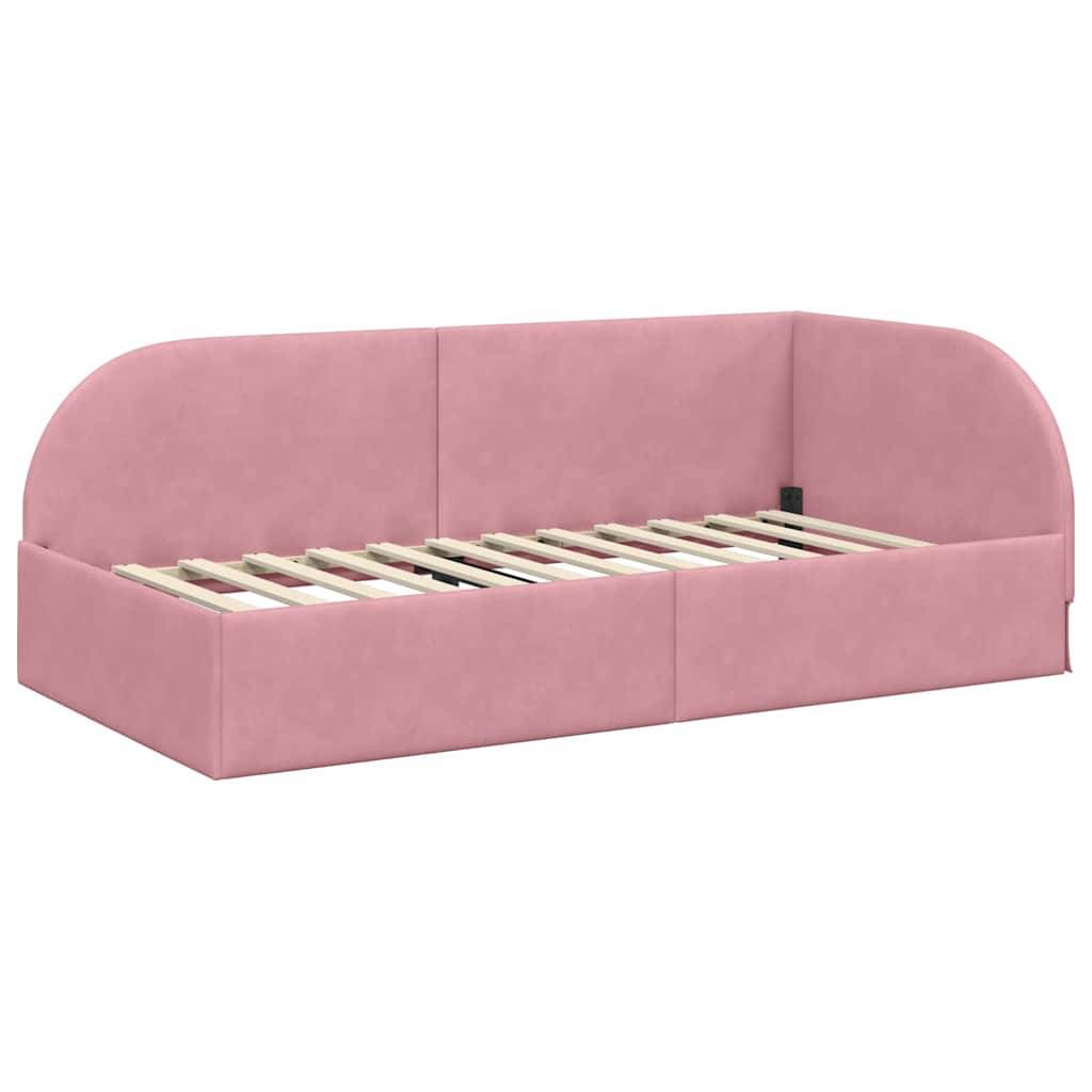 vidaXL Eckbettgestell mit Kopfteil Rosa 90 cm x 200 cm Samt