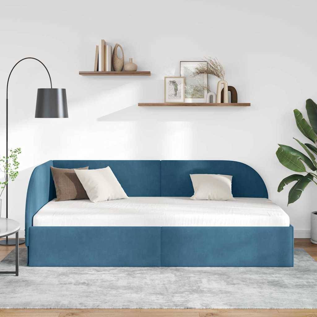 vidaXL Eckbettgestell mit Kopfteil Blau 90 cm x 200 cm Samt