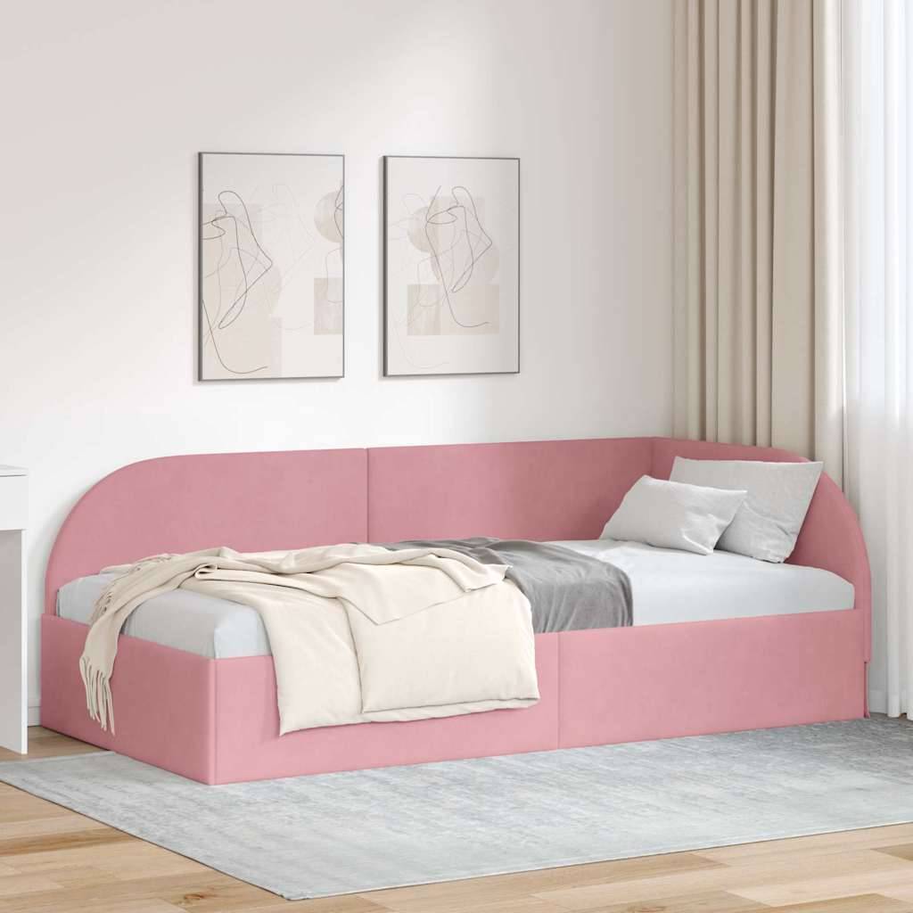 vidaXL Eckbettgestell mit Kopfteil Rosa 90 cm x 200 cm Samt