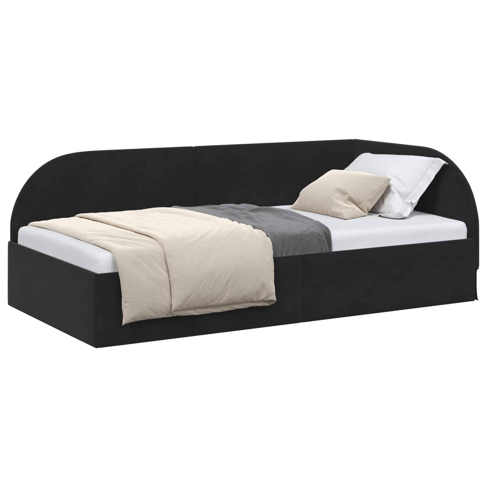 vidaXL Eckbettgestell mit Kopfteil Schwarz 90 cm x 190 cm Samt